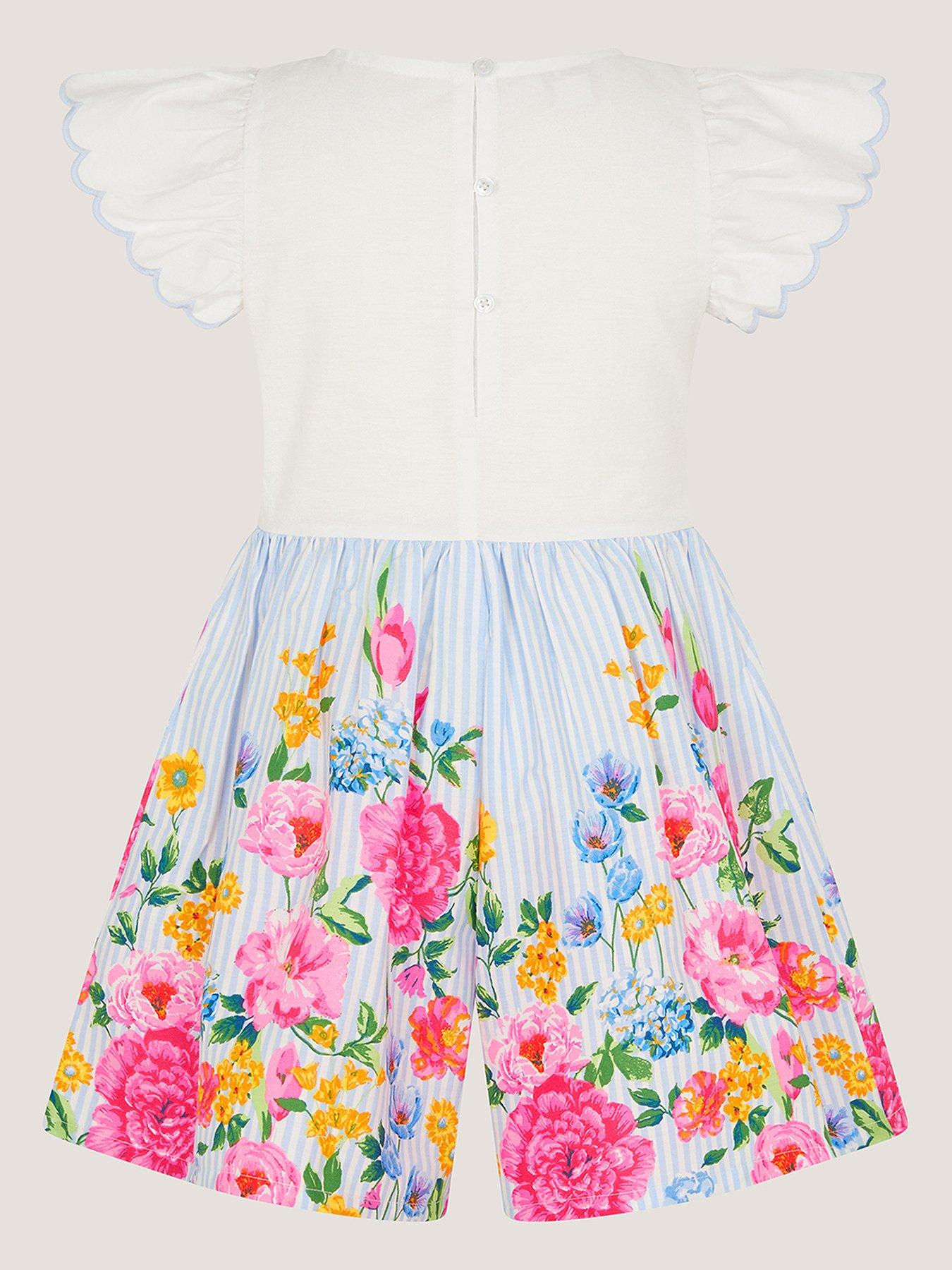 Image 2 of 3 of Monsoon Girls Tick Bloom Playsuit - Blue