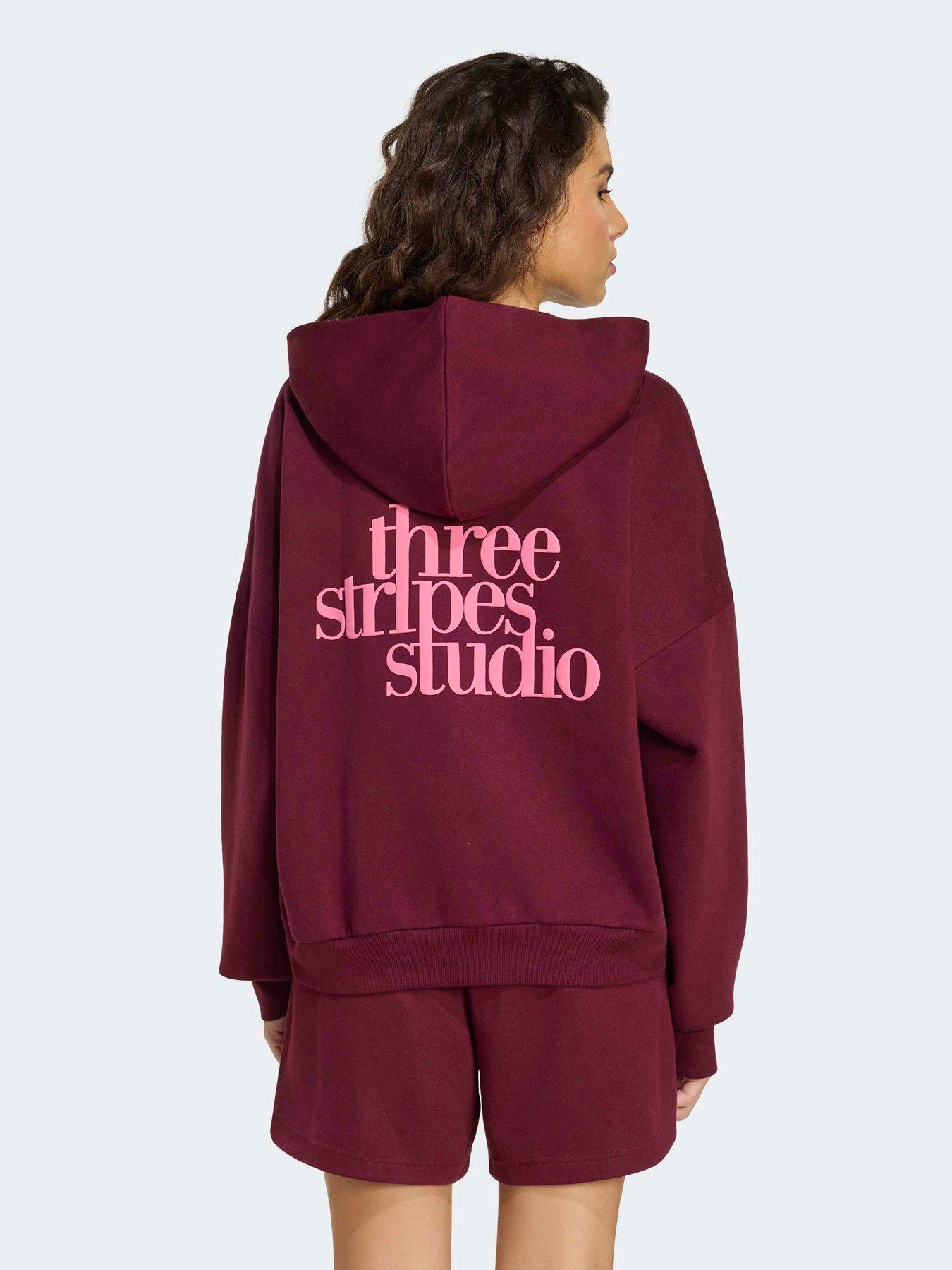 adidas Sportswear Womens 3 Stripe Fleece Hoodie, Red, Size Xs, Women