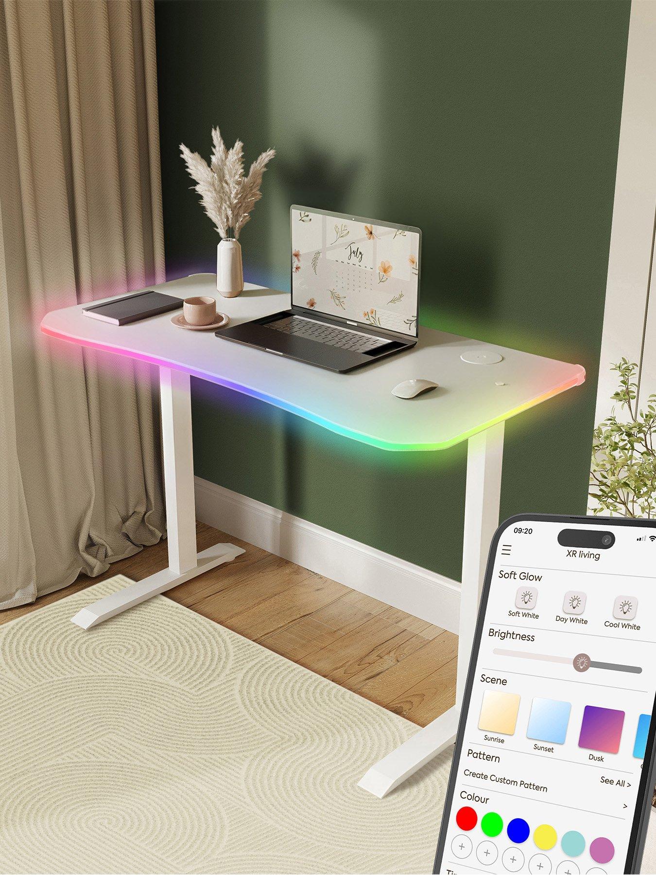 XR Living Oka Office Desk with Wireless Charging and App Controlled LED Light - 110x55
