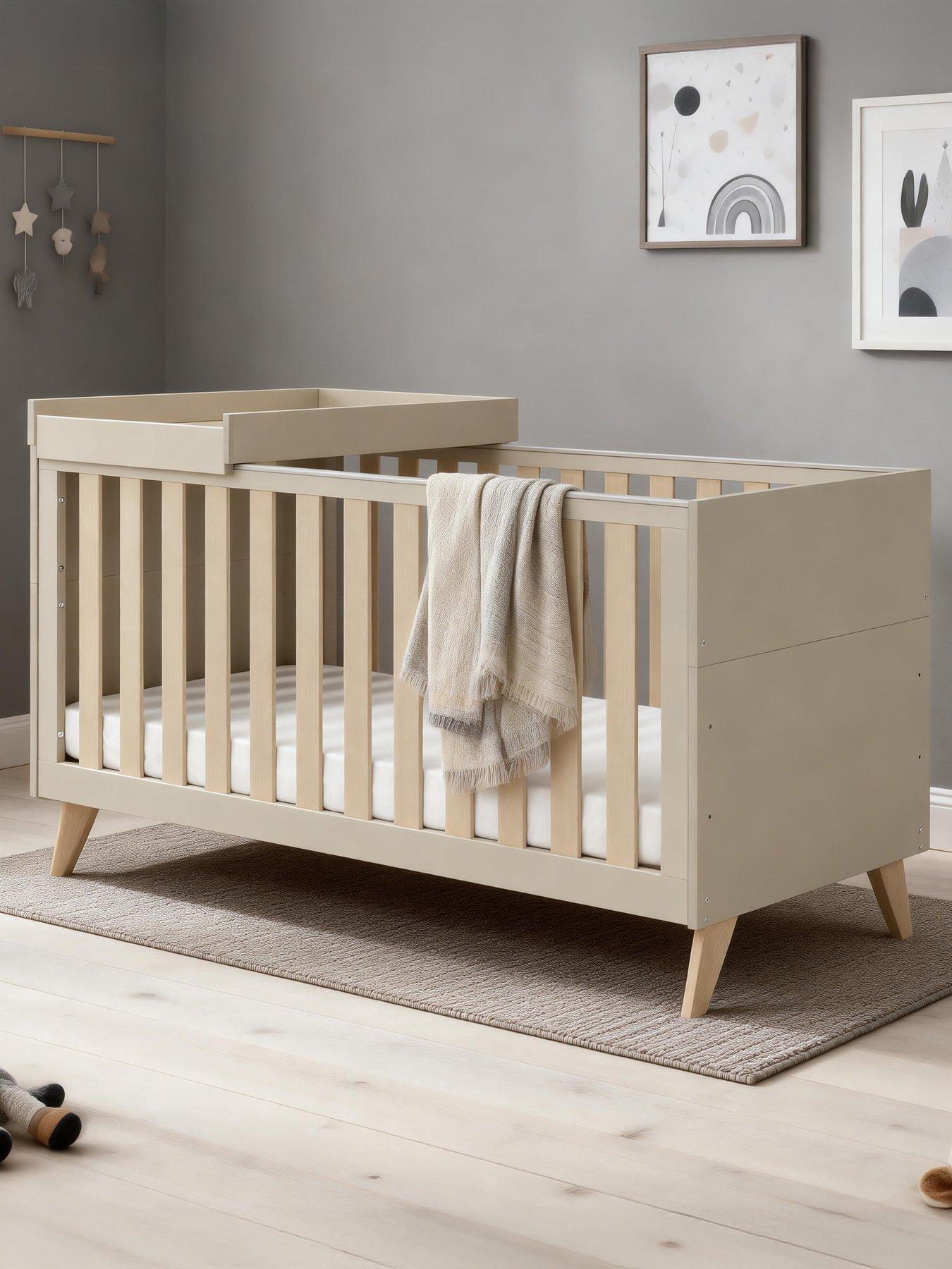 Image 1 of 7 of Babymore Dante Cot Bed with Cot Top Changer - Cashmere