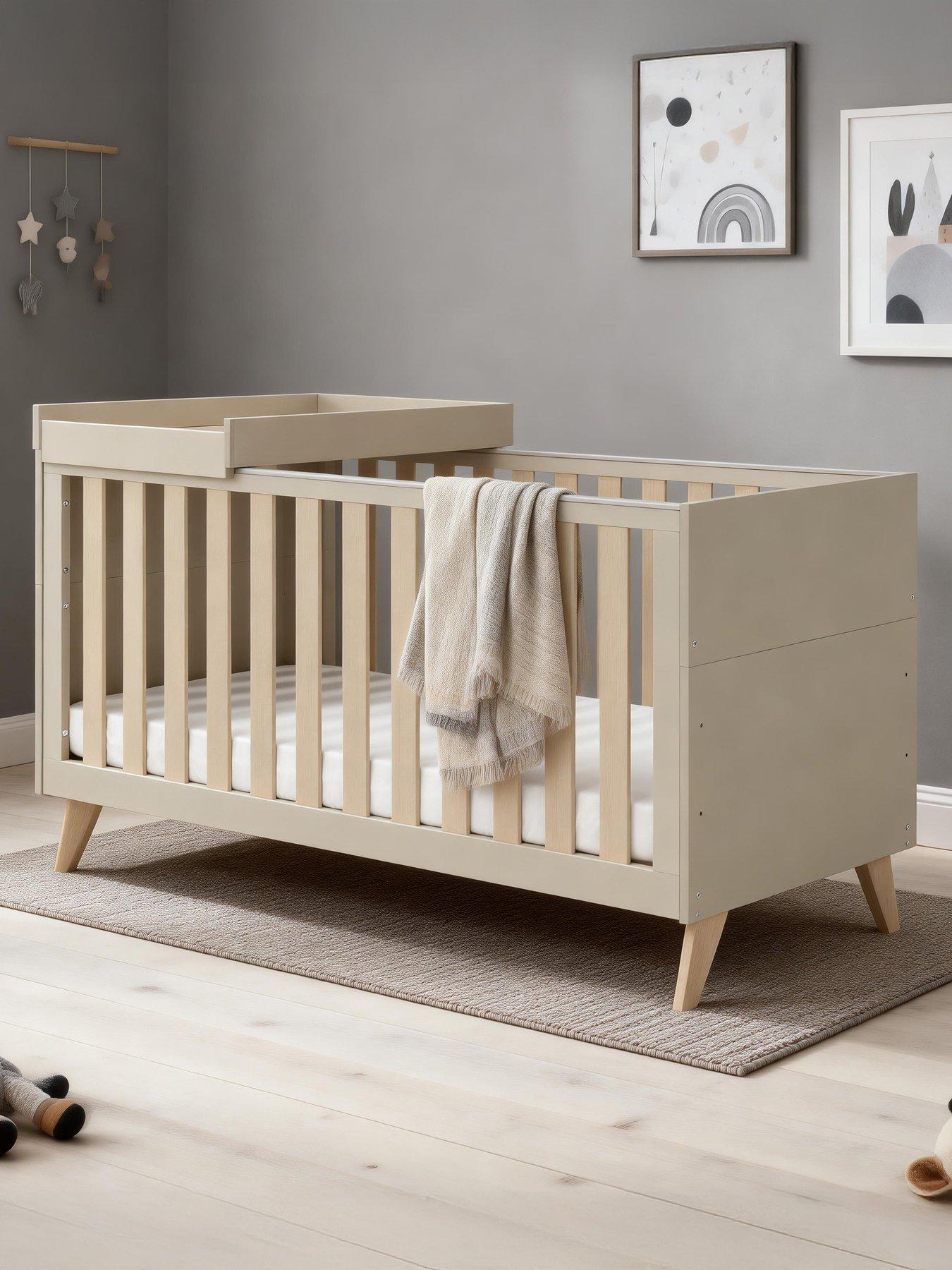 Babymore Dante Cot Bed with Cot Top Changer and fibre mattress - Cashmere