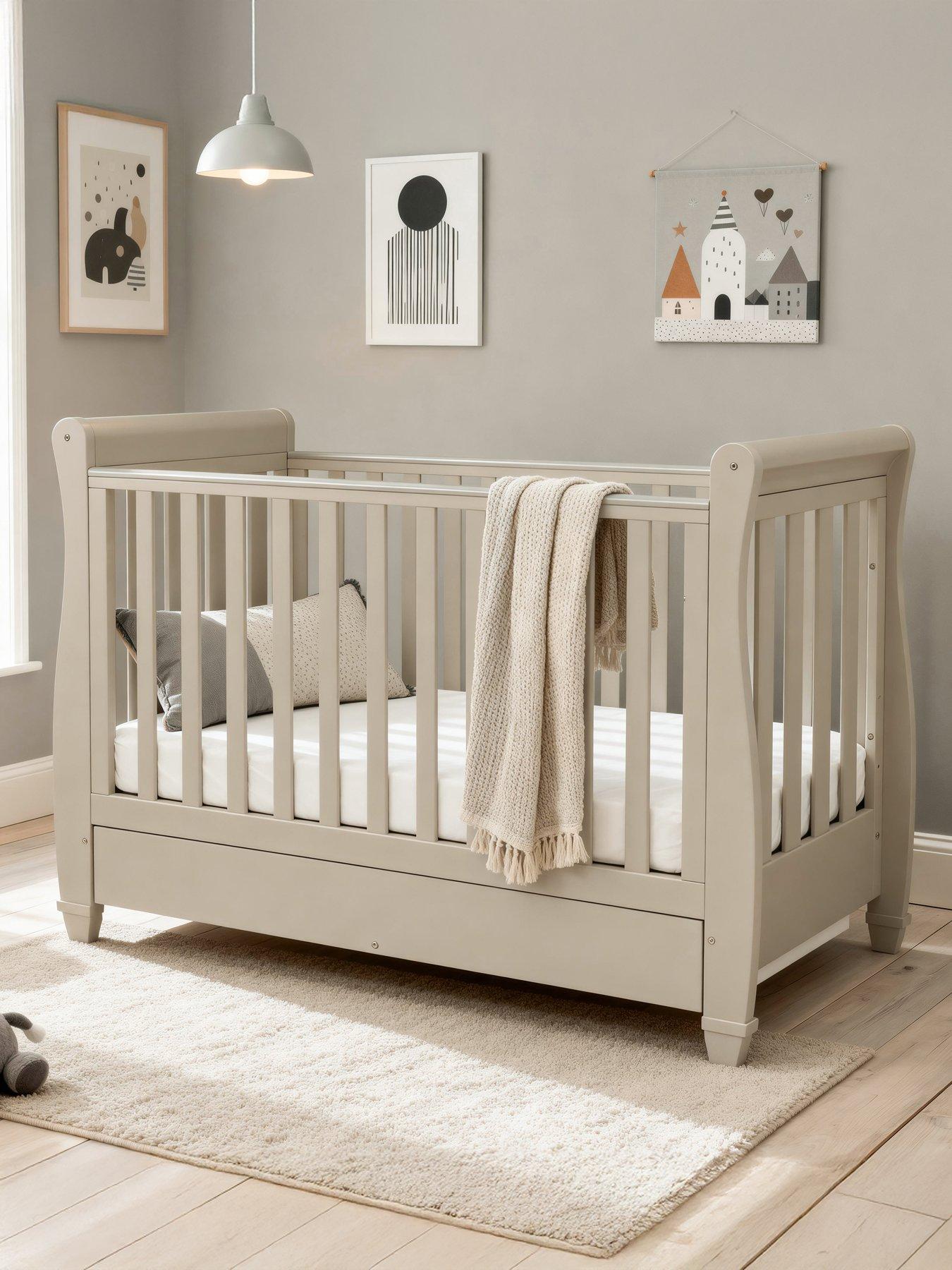 Image 1 of 6 of Babymore Eva Sleigh Cot Bed with Drawer - Cashmere