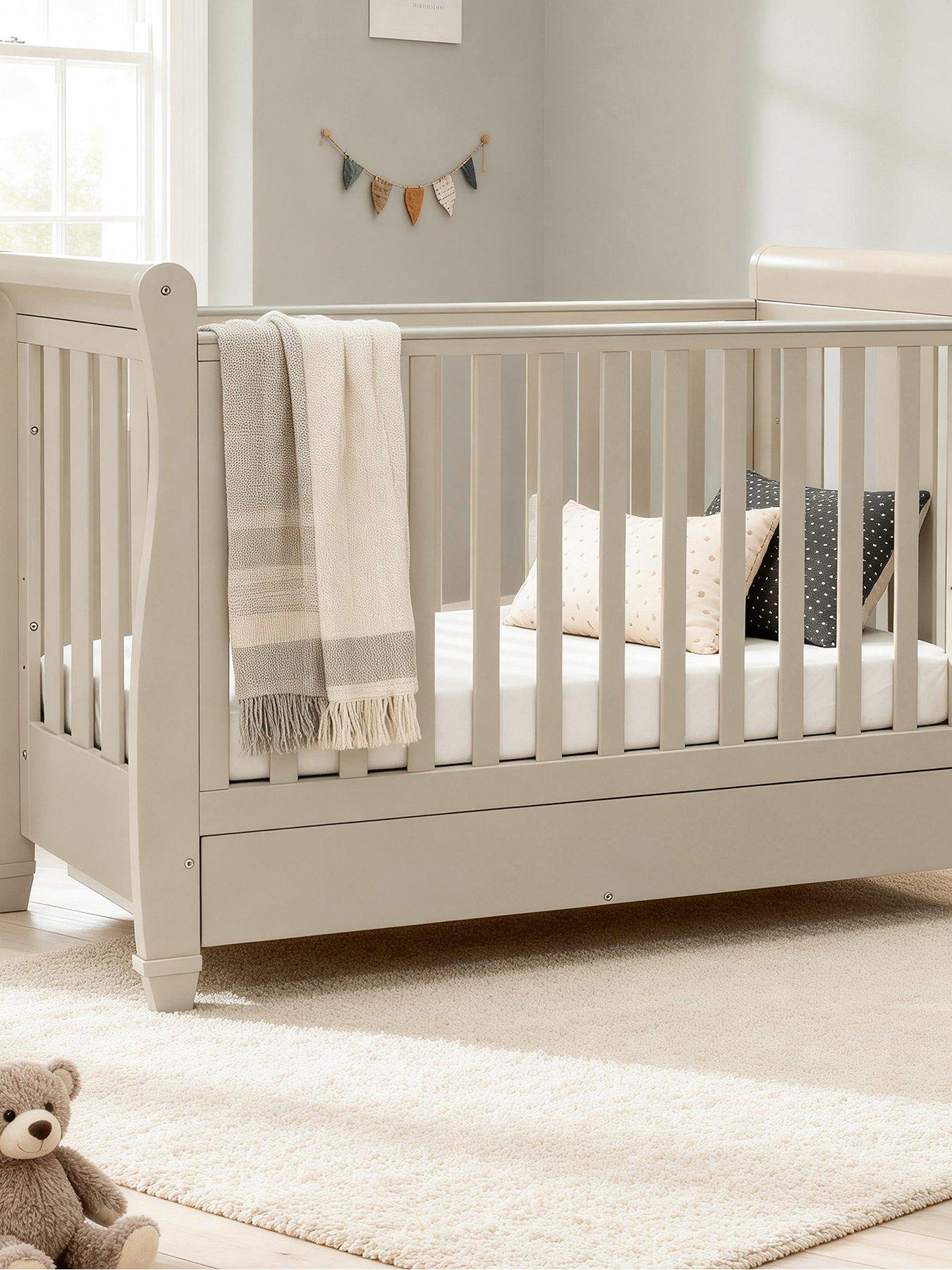 Image 2 of 6 of Babymore Eva Sleigh Cot Bed with Drawer - Cashmere