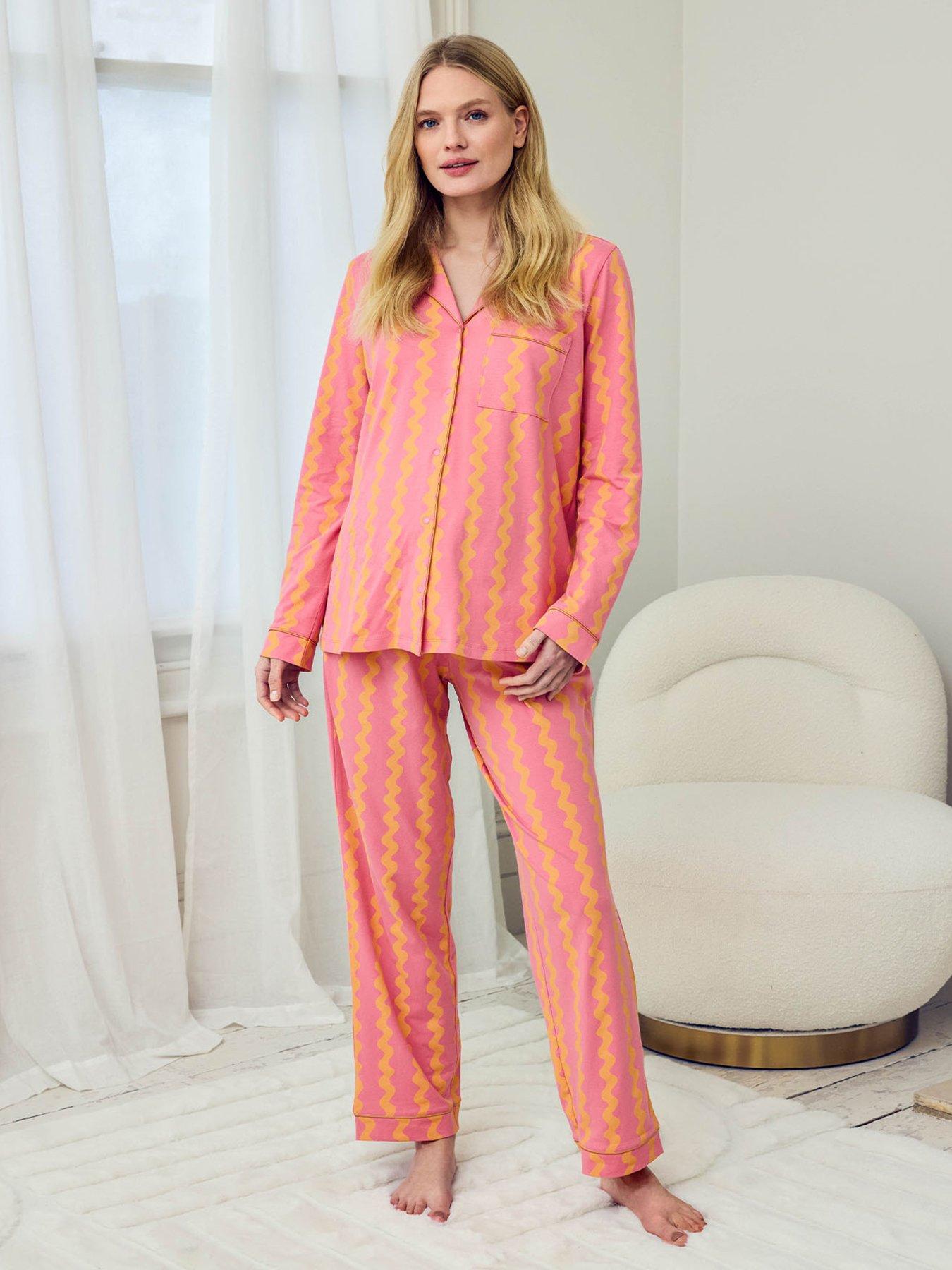 Image 3 of 5 of CHELSEA PEERS Maternity Ruffle Long Button Up Pyjama Set - Pink
