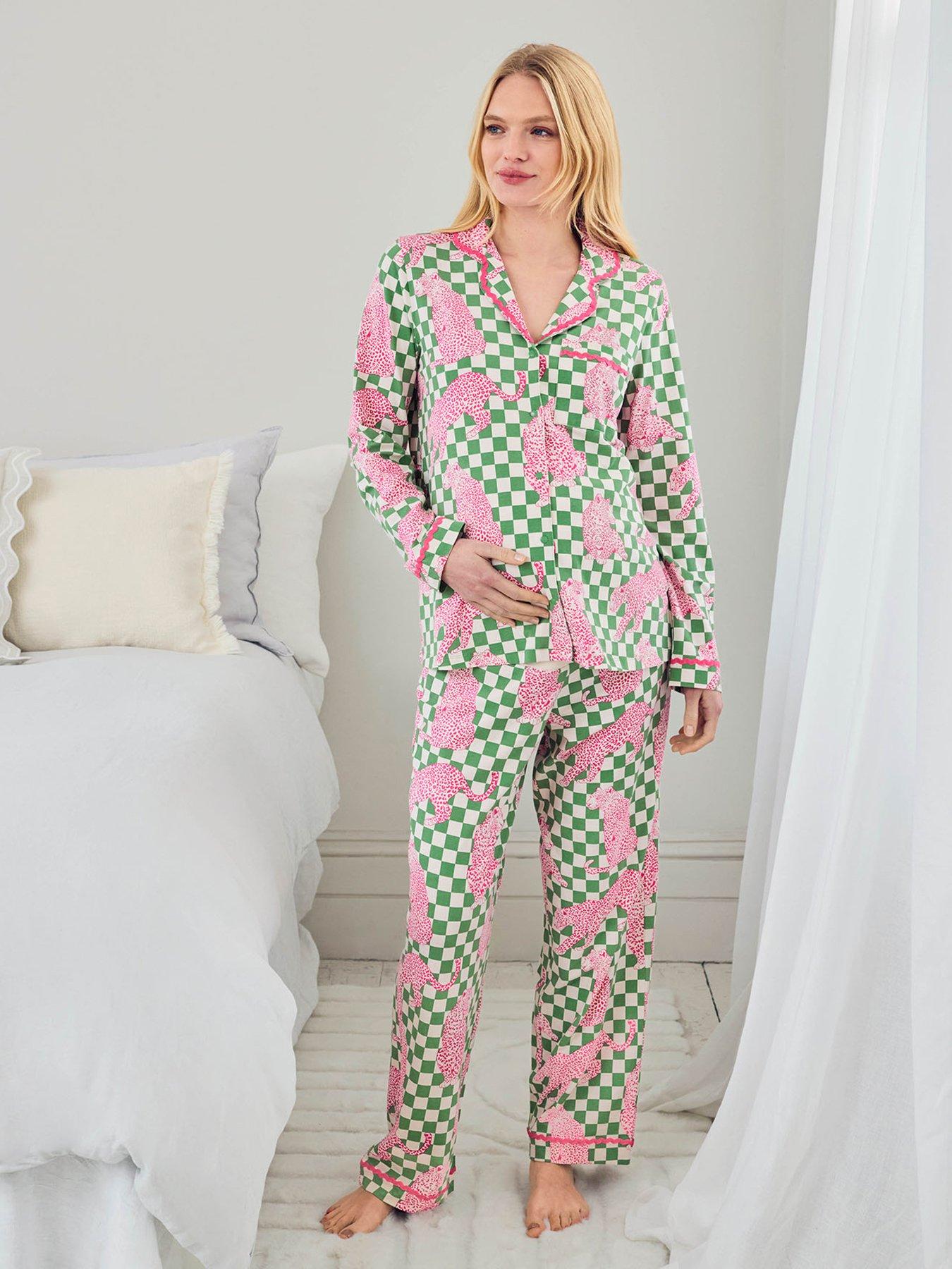 CHELSEA PEERS Maternity Classic Long Button Up Pyjama Set - Green