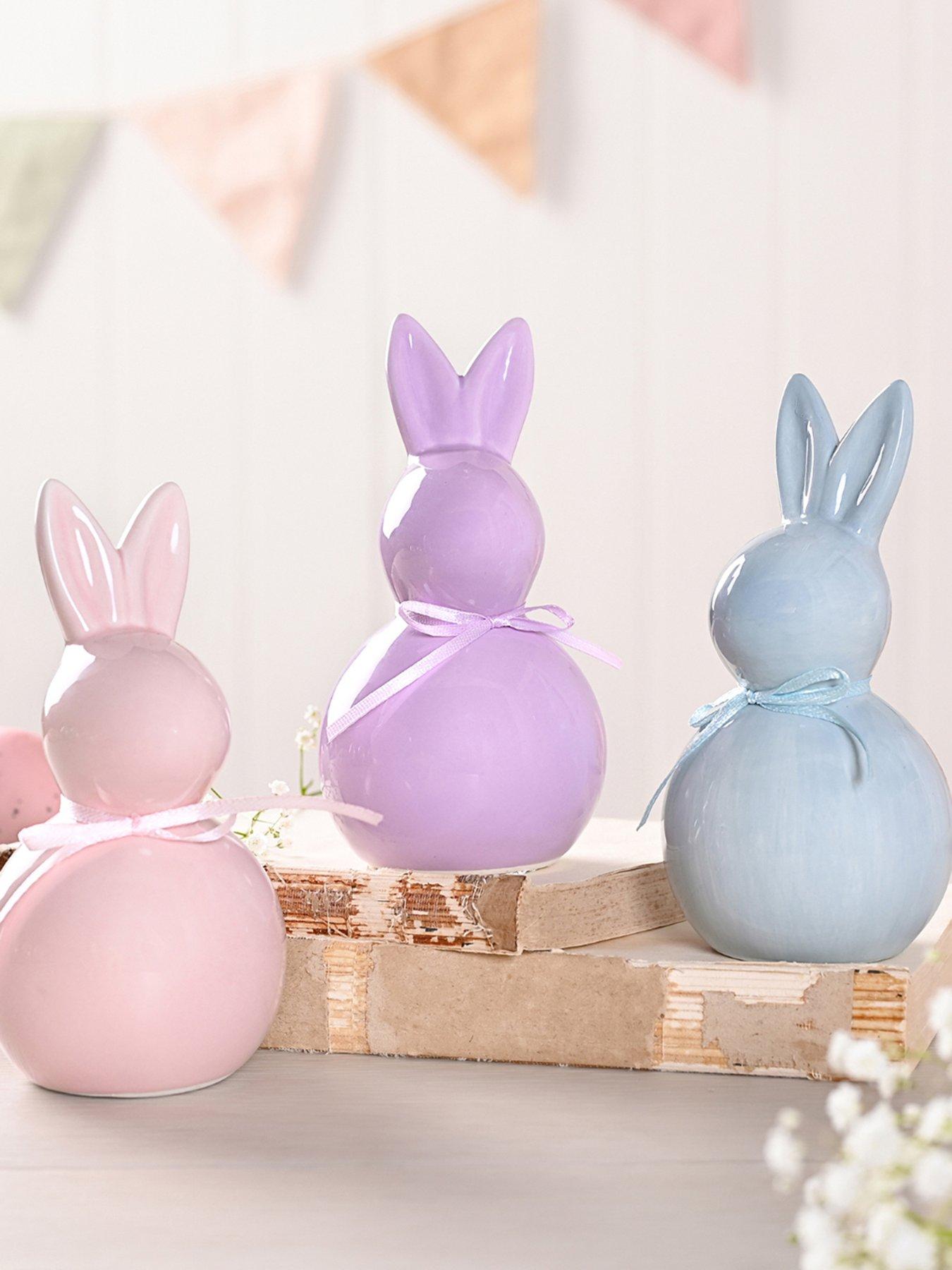 Set Of 3 Pastel Ceramic Bunnies