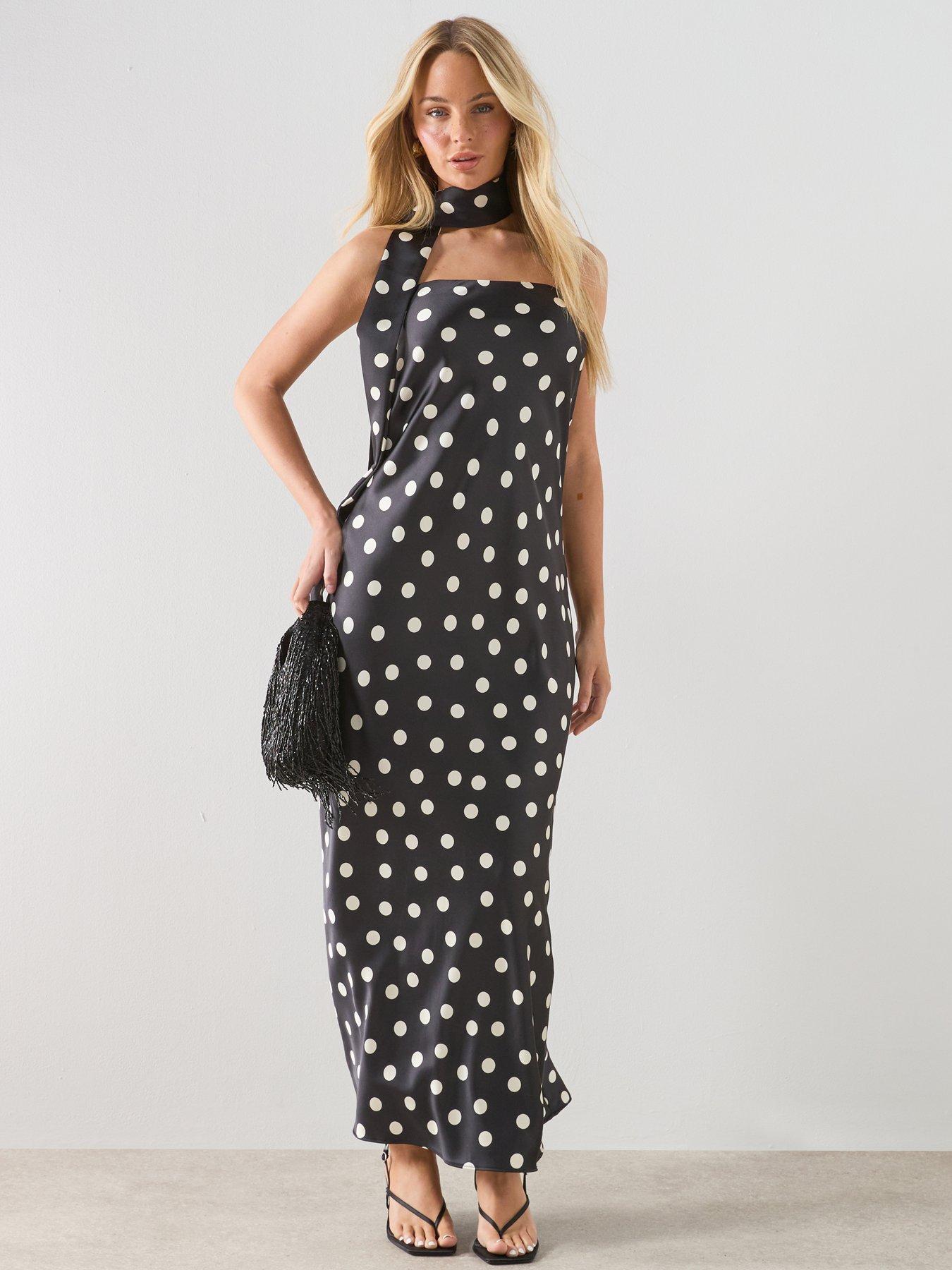 Mango Polka-Dot Satin-Finish Dress - Black