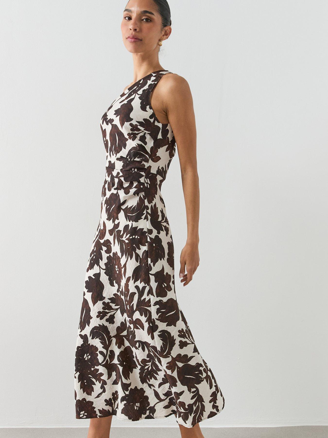Mango Asymmetrical Floral-Print Dress - Brown