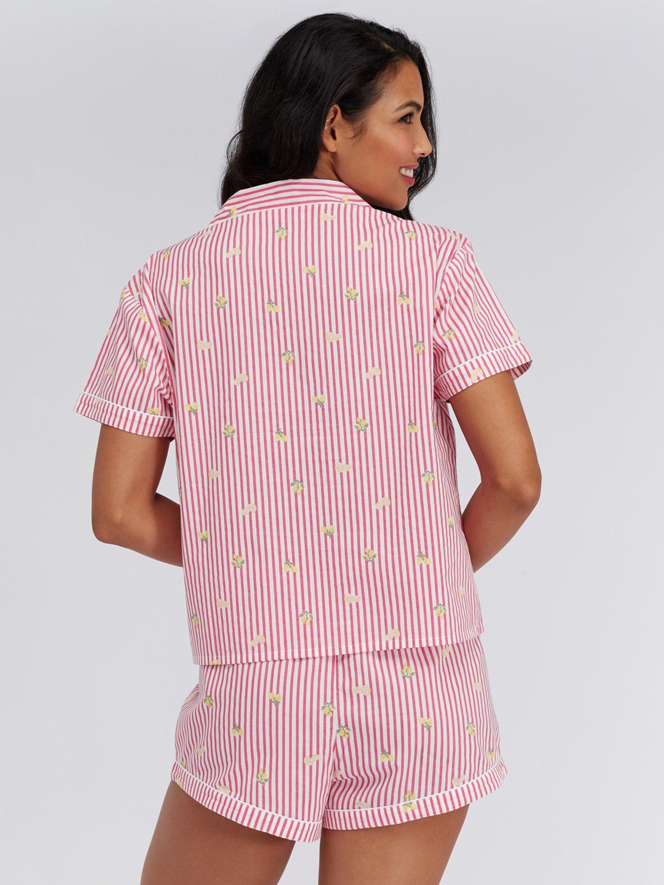 Image 2 of 6 of Boux Avenue Stripe Lemon Cotton Short Pyjama - Fuchsia Mix