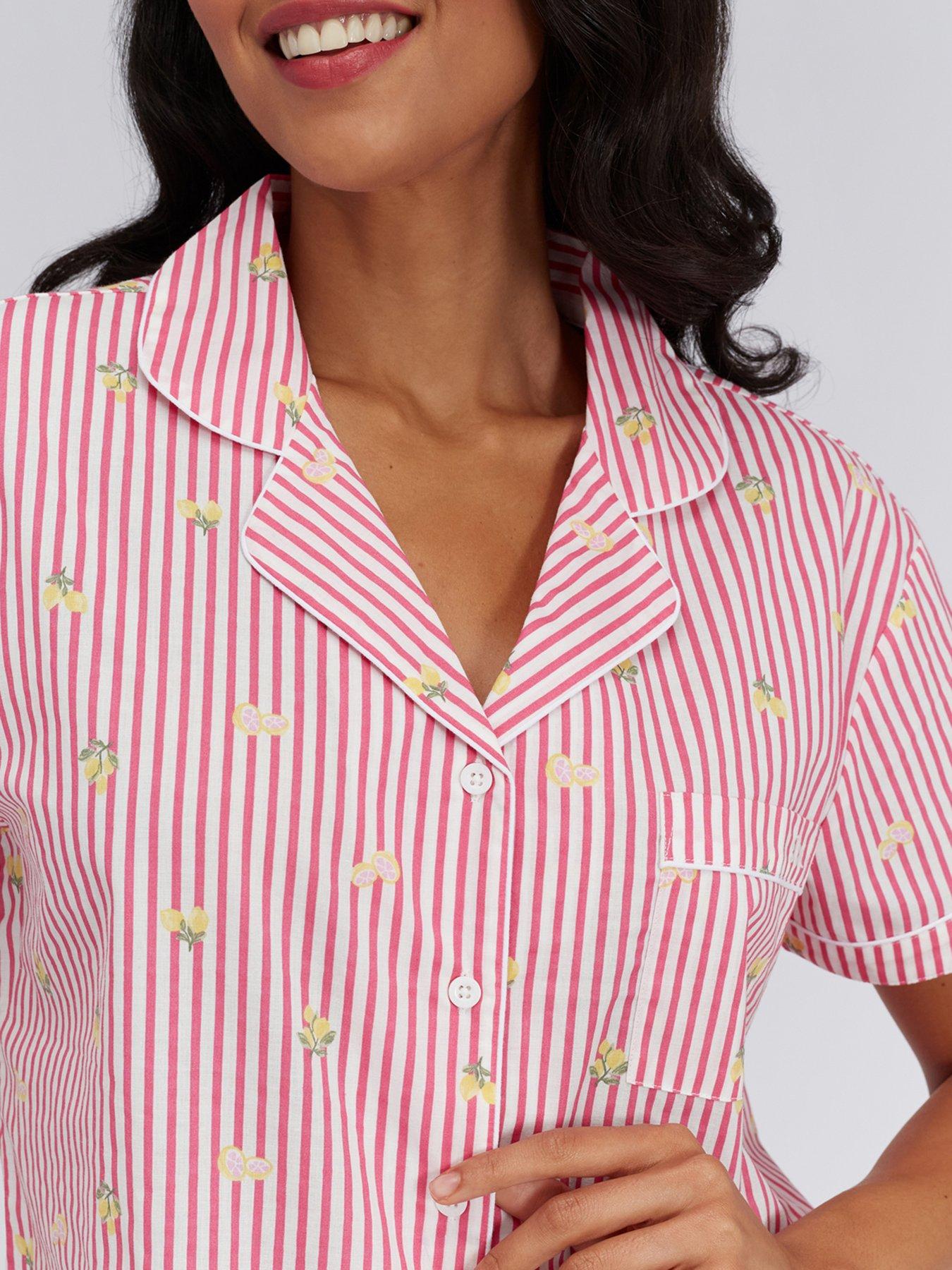 Image 4 of 6 of Boux Avenue Stripe Lemon Cotton Short Pyjama - Fuchsia Mix