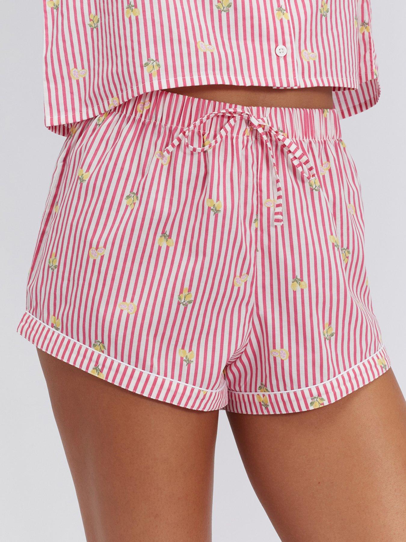 Image 5 of 6 of Boux Avenue Stripe Lemon Cotton Short Pyjama - Fuchsia Mix