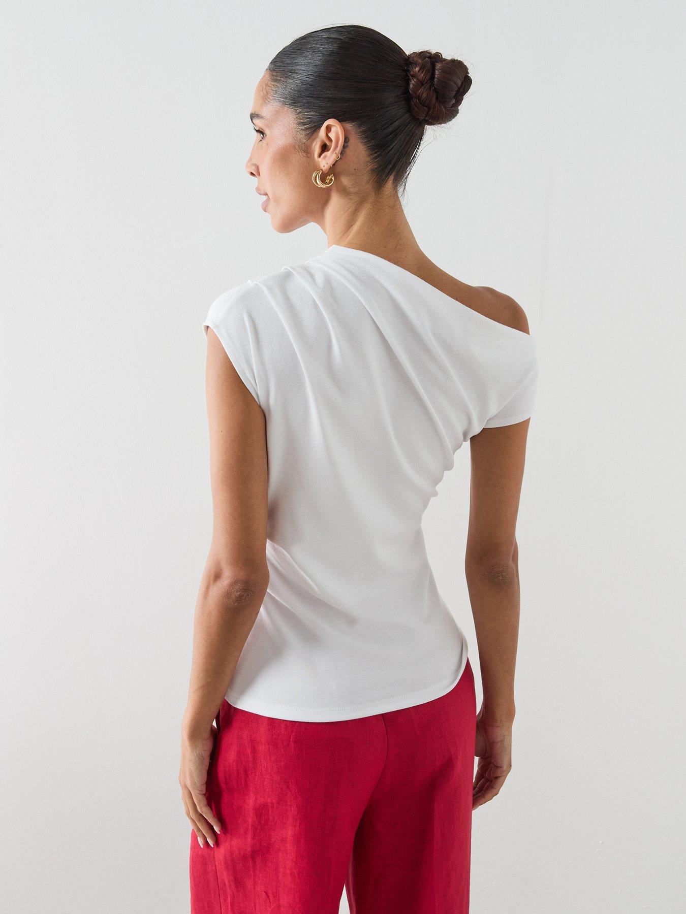 Image 2 of 6 of Mango Asymmetric Ruched Top - White