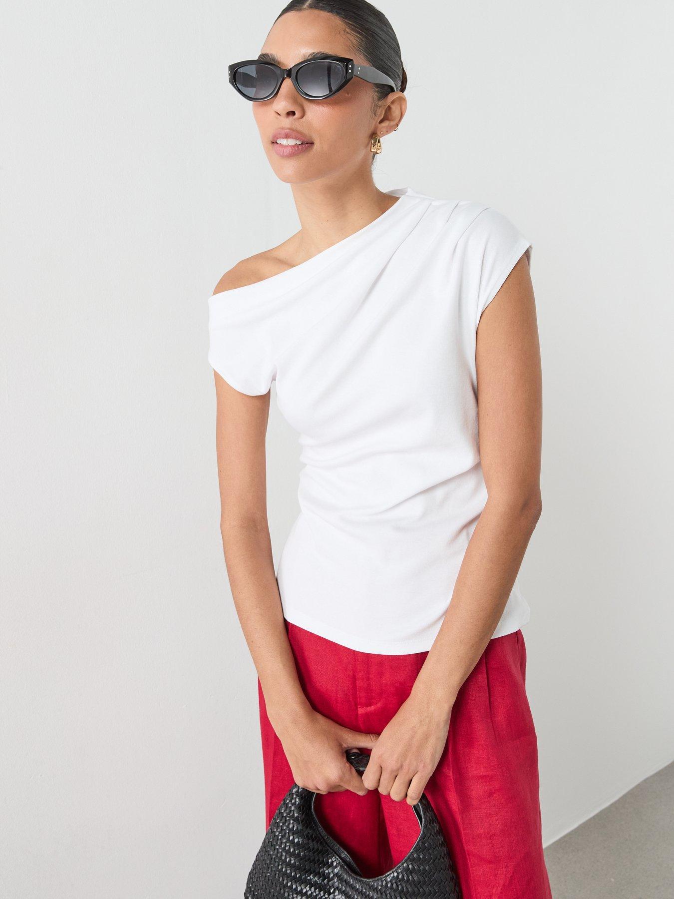 Image 5 of 6 of Mango Asymmetric Ruched Top - White