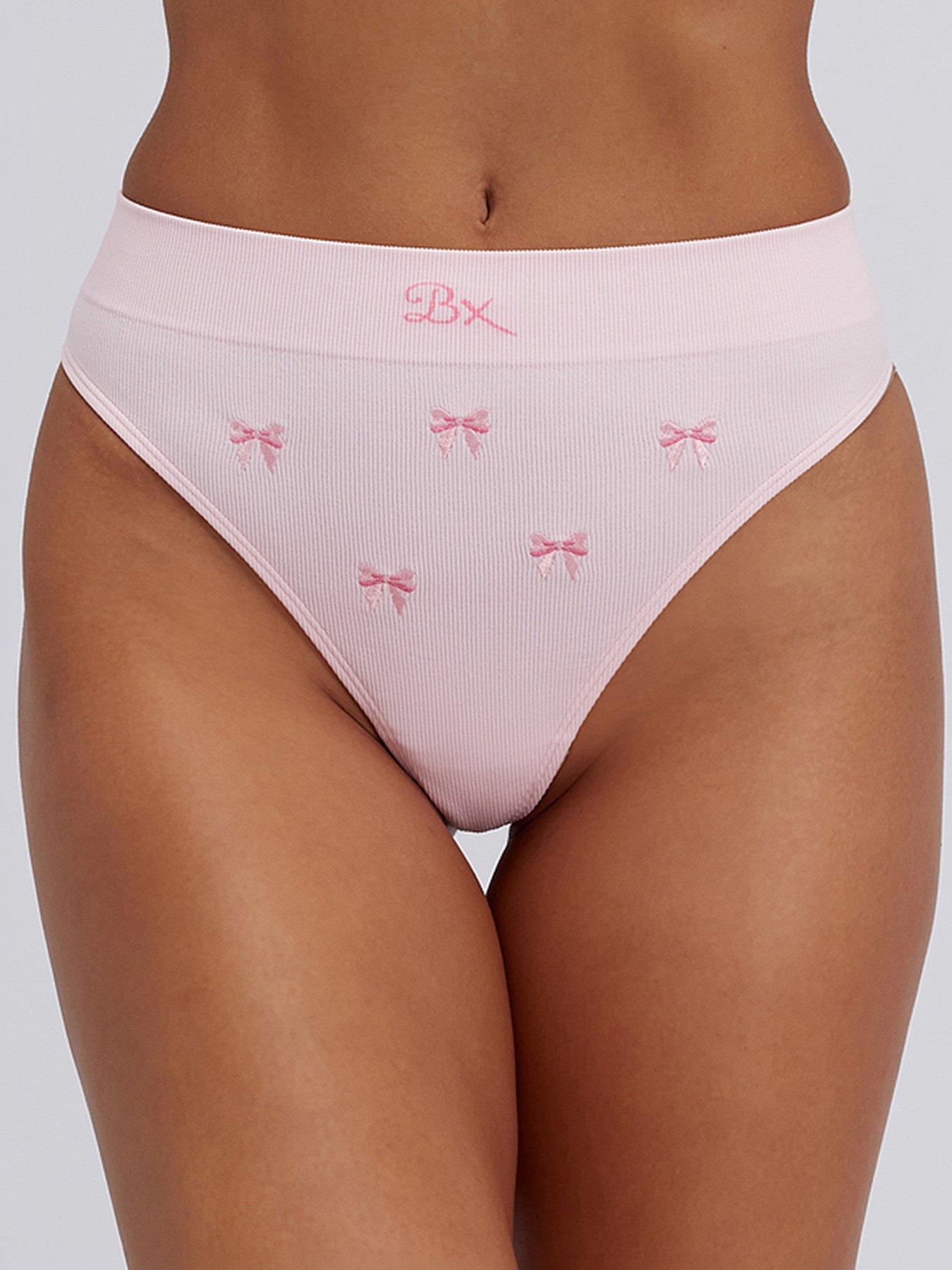 Image 1 of 4 of Boux Avenue Boux Avenue Bow Emb Seamless Thong - Pink Mix