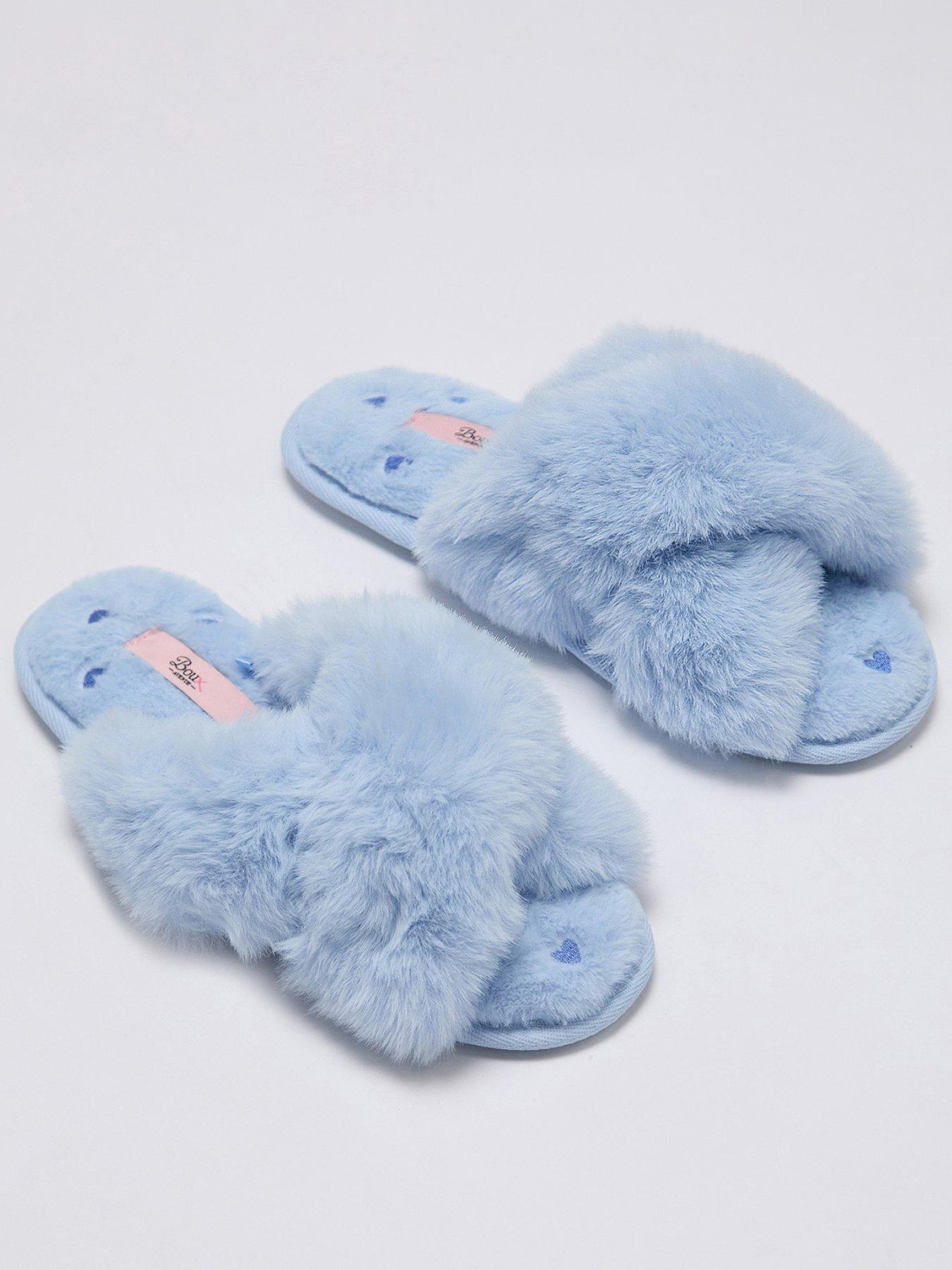 Image 1 of 6 of Boux Avenue Heart Emb Crossband Slippers - Blue Mix