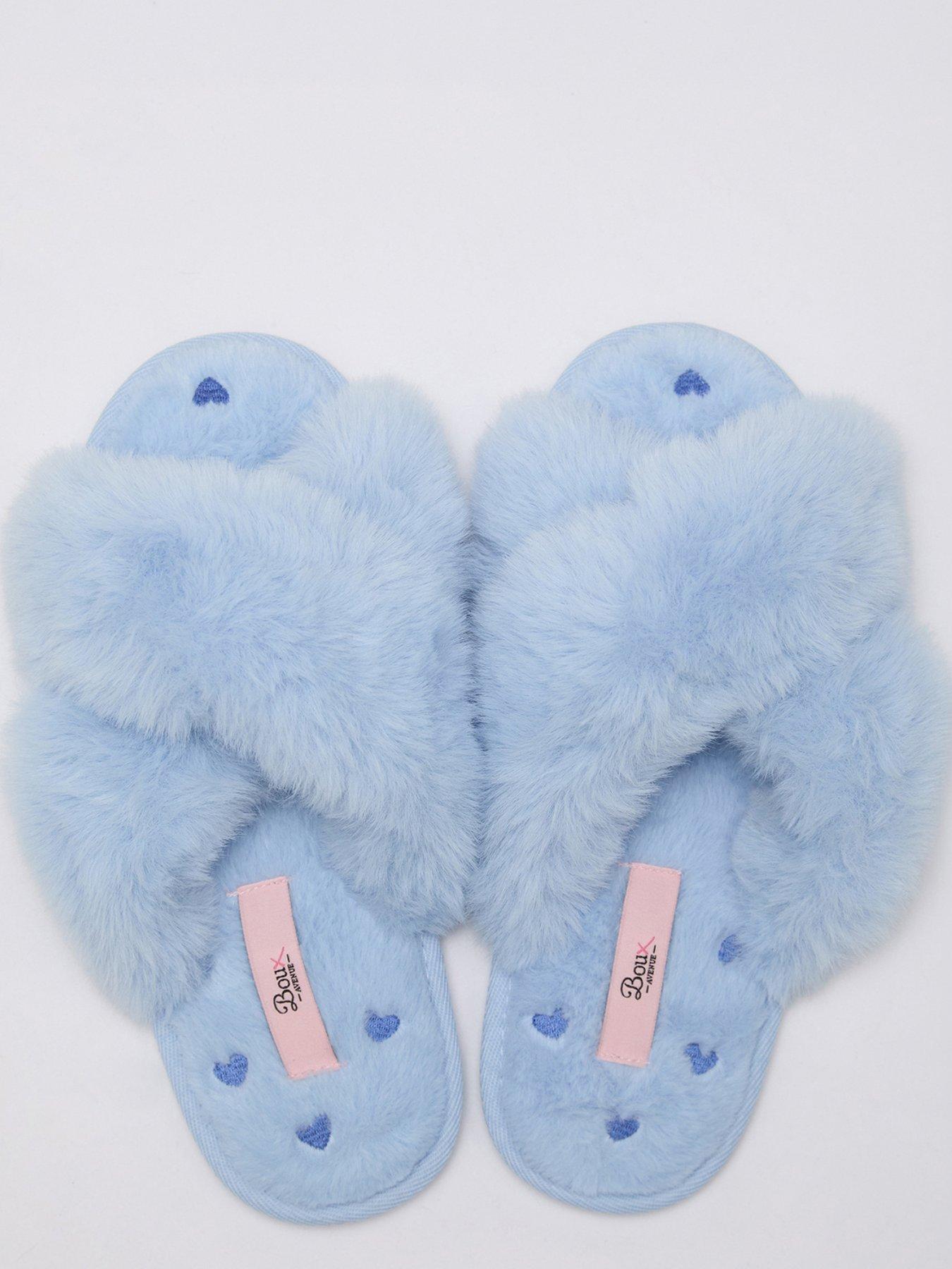 Image 4 of 6 of Boux Avenue Heart Emb Crossband Slippers - Blue Mix