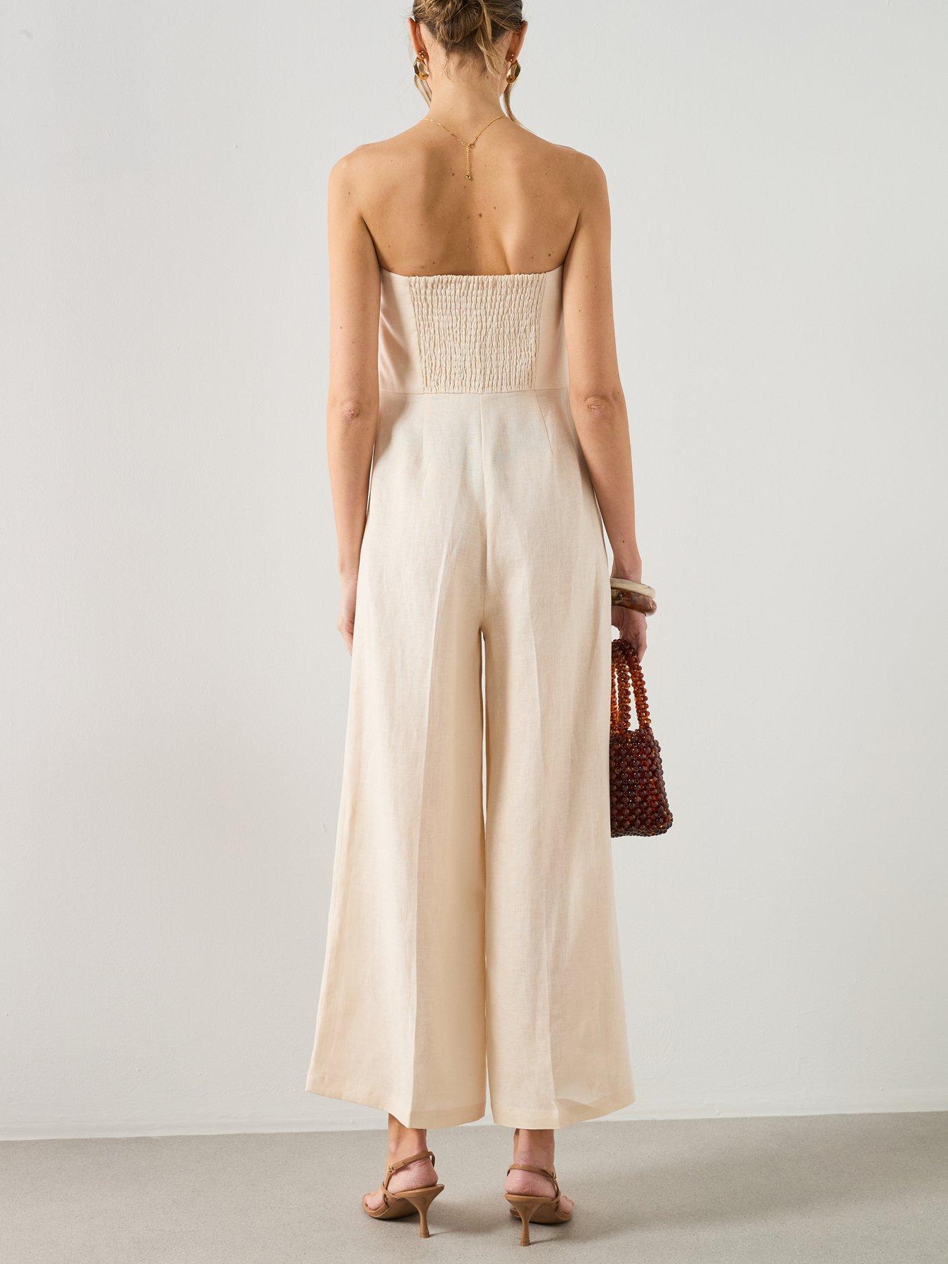Image 2 of 5 of Mango Linen Bandeau Jumpsuit - Beige