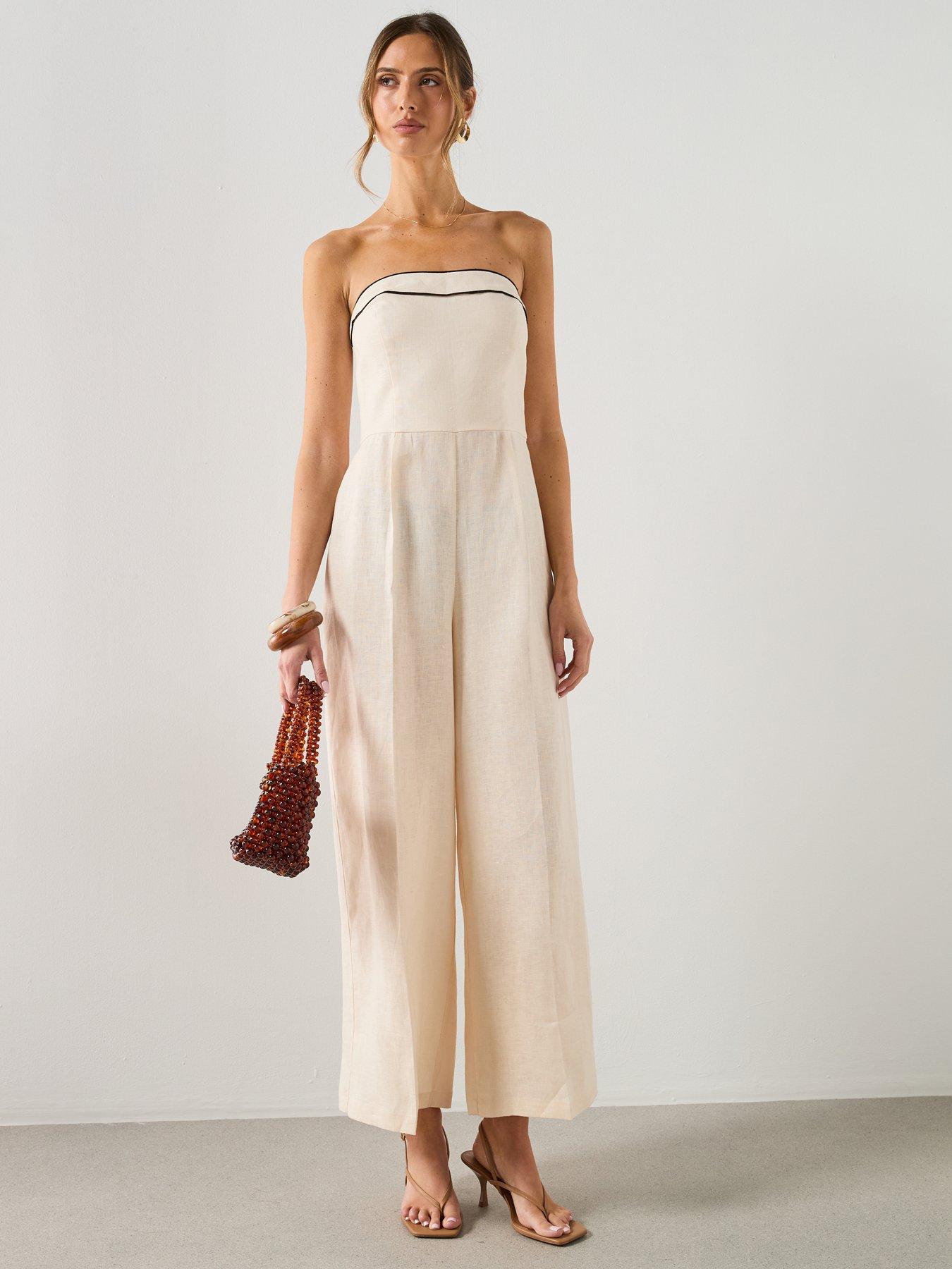 Image 3 of 5 of Mango Linen Bandeau Jumpsuit - Beige
