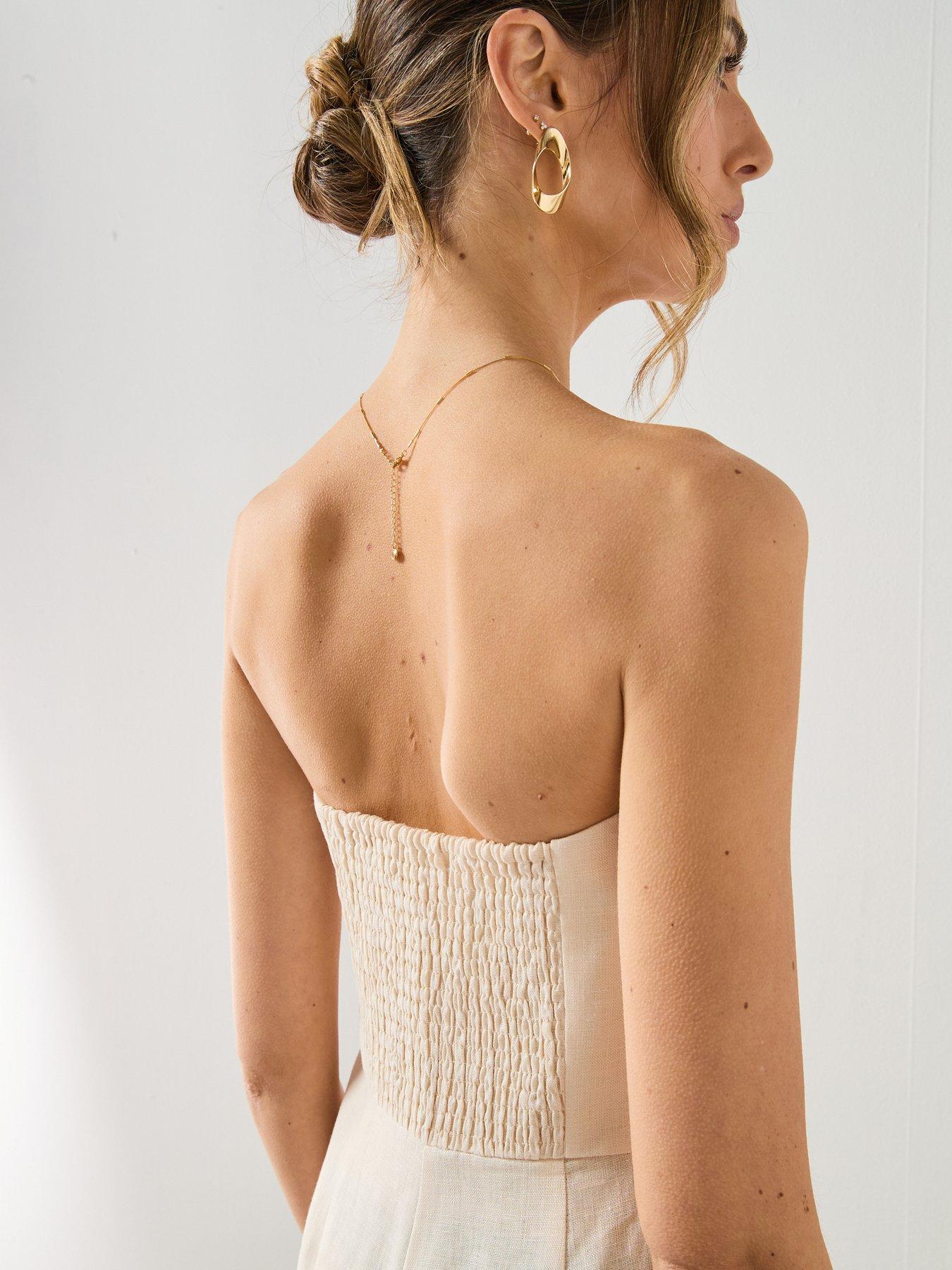 Image 4 of 5 of Mango Linen Bandeau Jumpsuit - Beige