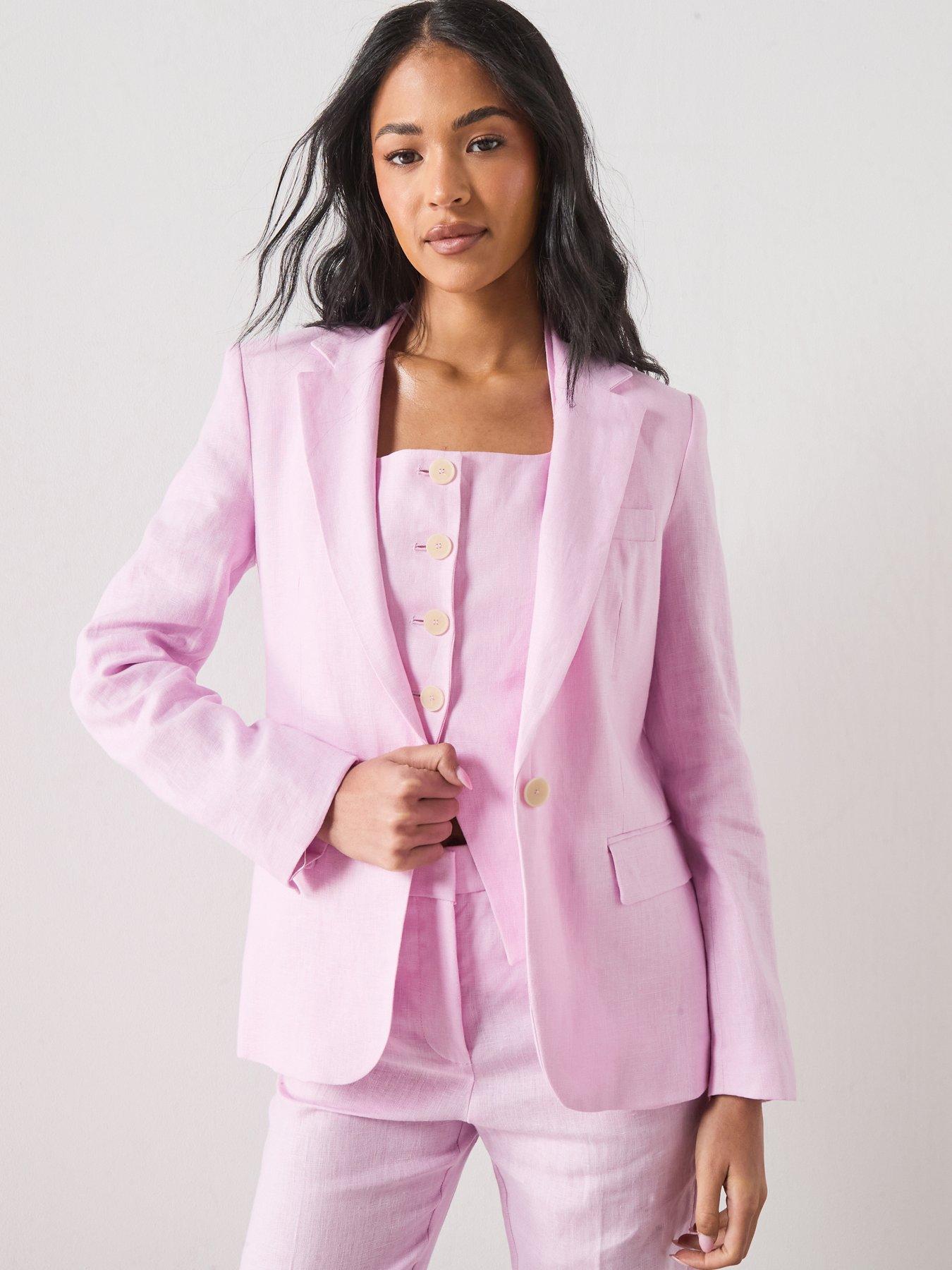 Image 1 of 6 of Mango Linen Suit Jacket - Pink&nbsp;