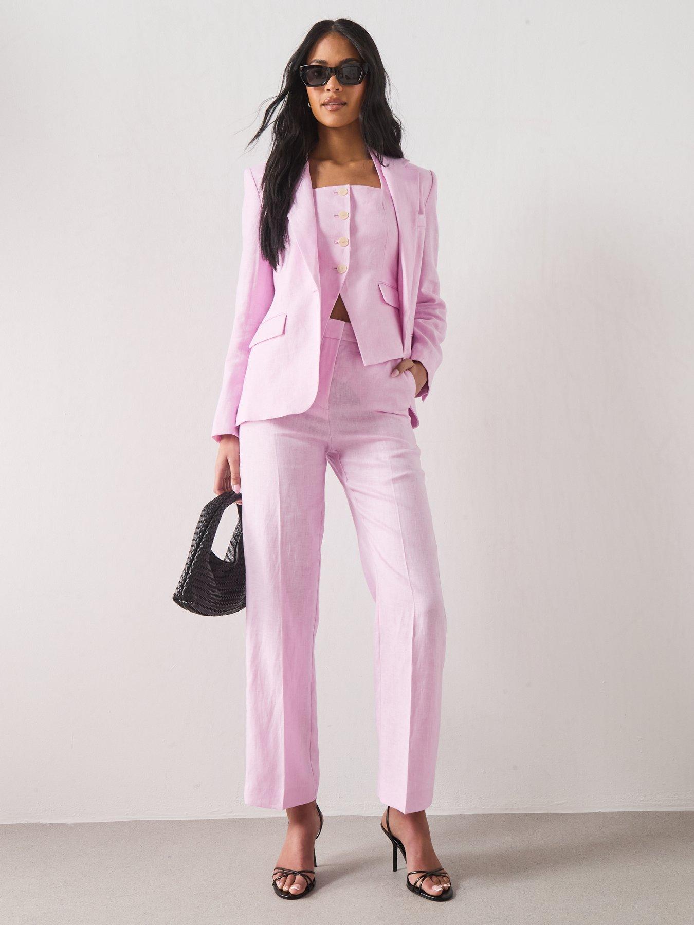 Image 3 of 6 of Mango Linen Suit Jacket - Pink&nbsp;