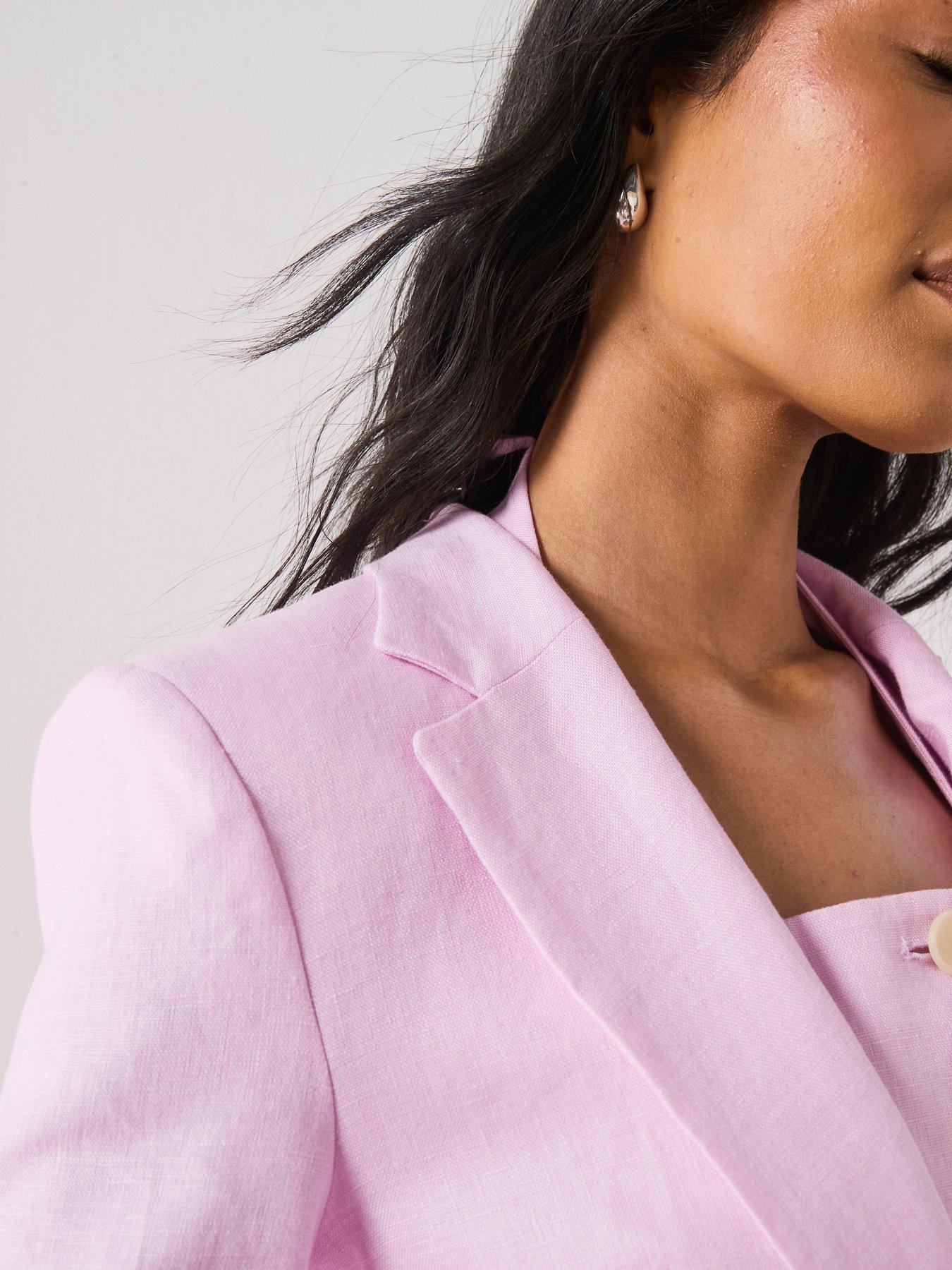 Image 4 of 6 of Mango Linen Suit Jacket - Pink&nbsp;