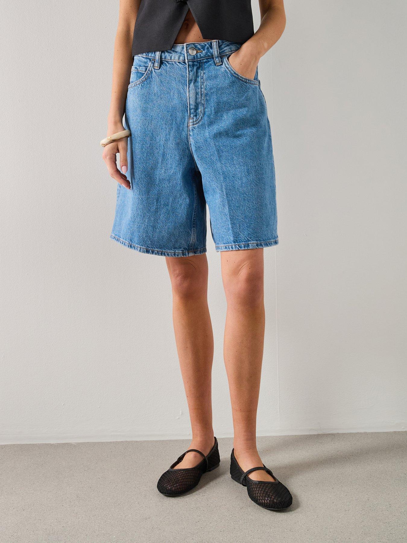 Mango High-Waist Straight-Fit Denim Shorts - Blue