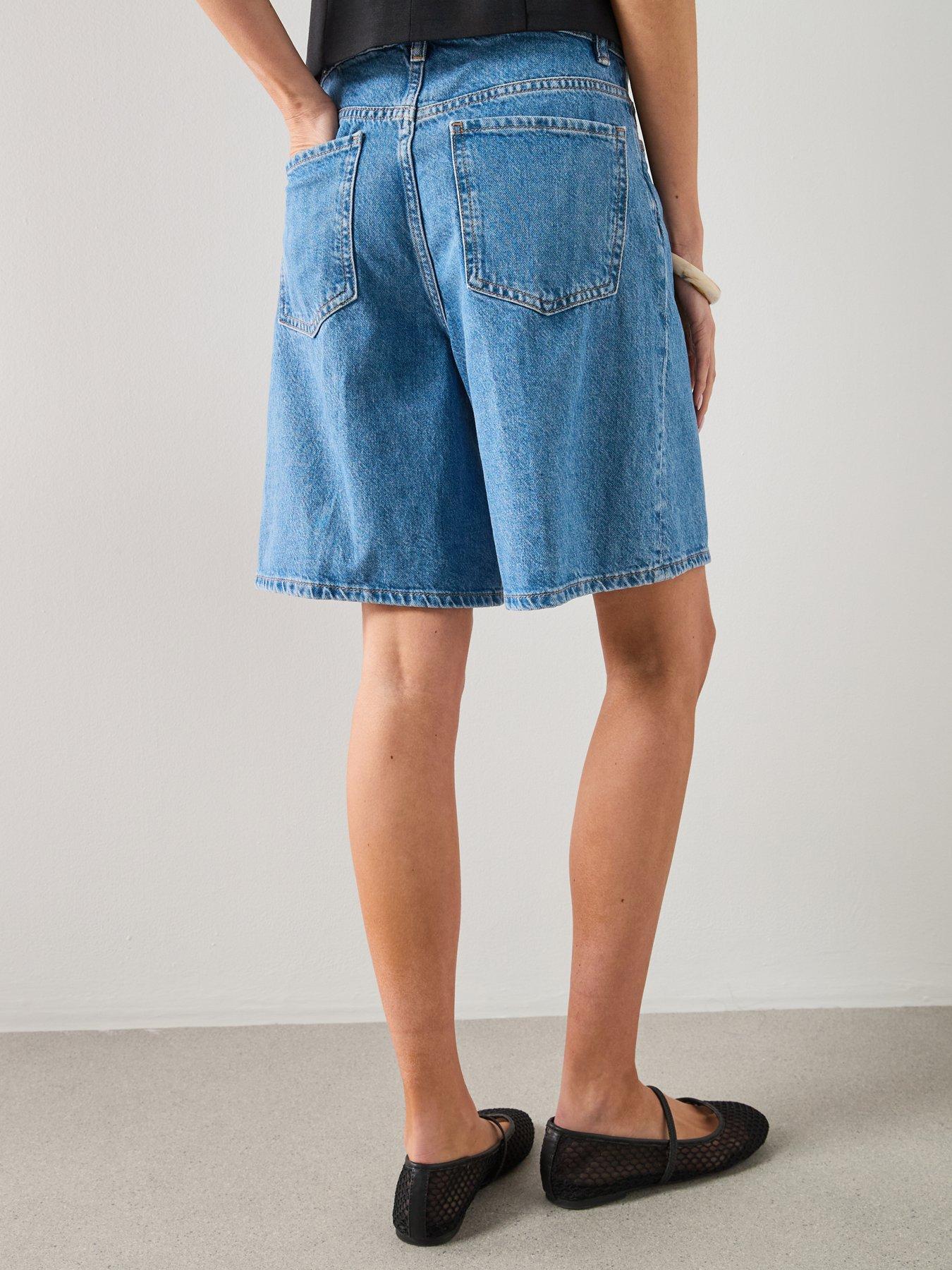 Image 2 of 6 of Mango High-Waist Straight-Fit Denim Shorts - Blue