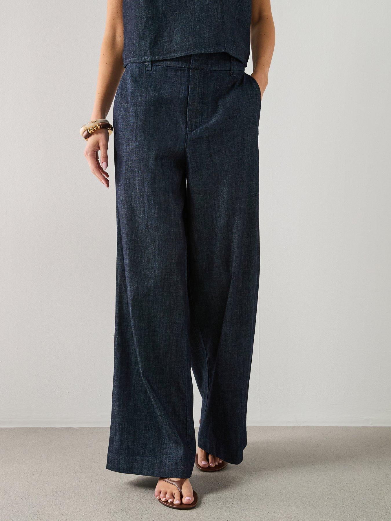 Image 1 of 6 of Mango Wide Leg Mid-rise Co-ord Jeans - Blue
