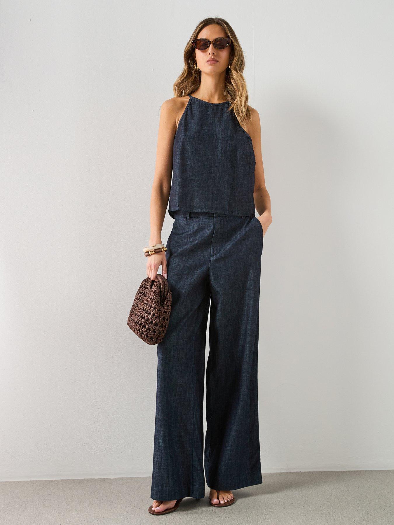 Image 3 of 6 of Mango Wide Leg Mid-rise Co-ord Jeans - Blue