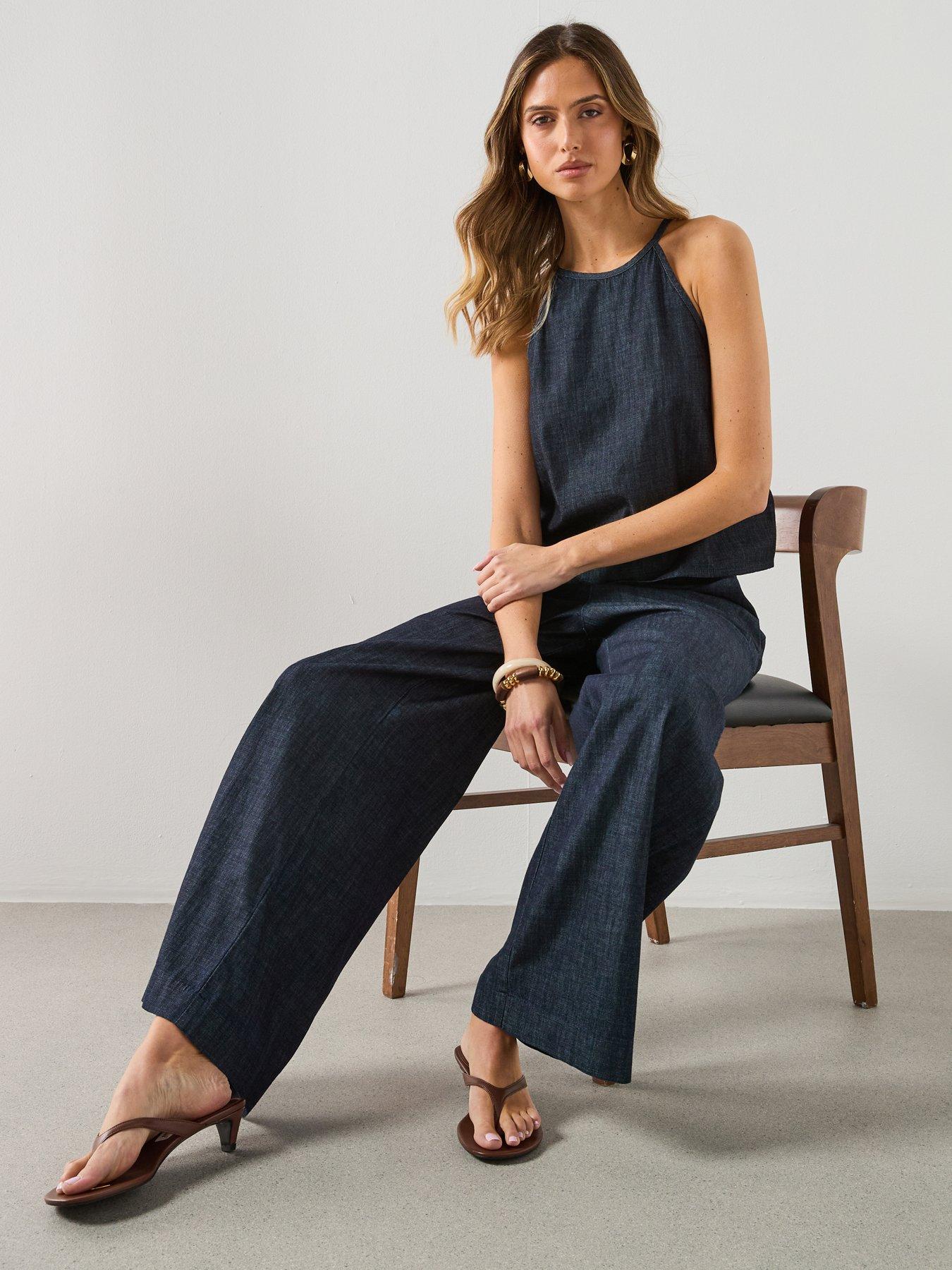Image 4 of 6 of Mango Wide Leg Mid-rise Co-ord Jeans - Blue