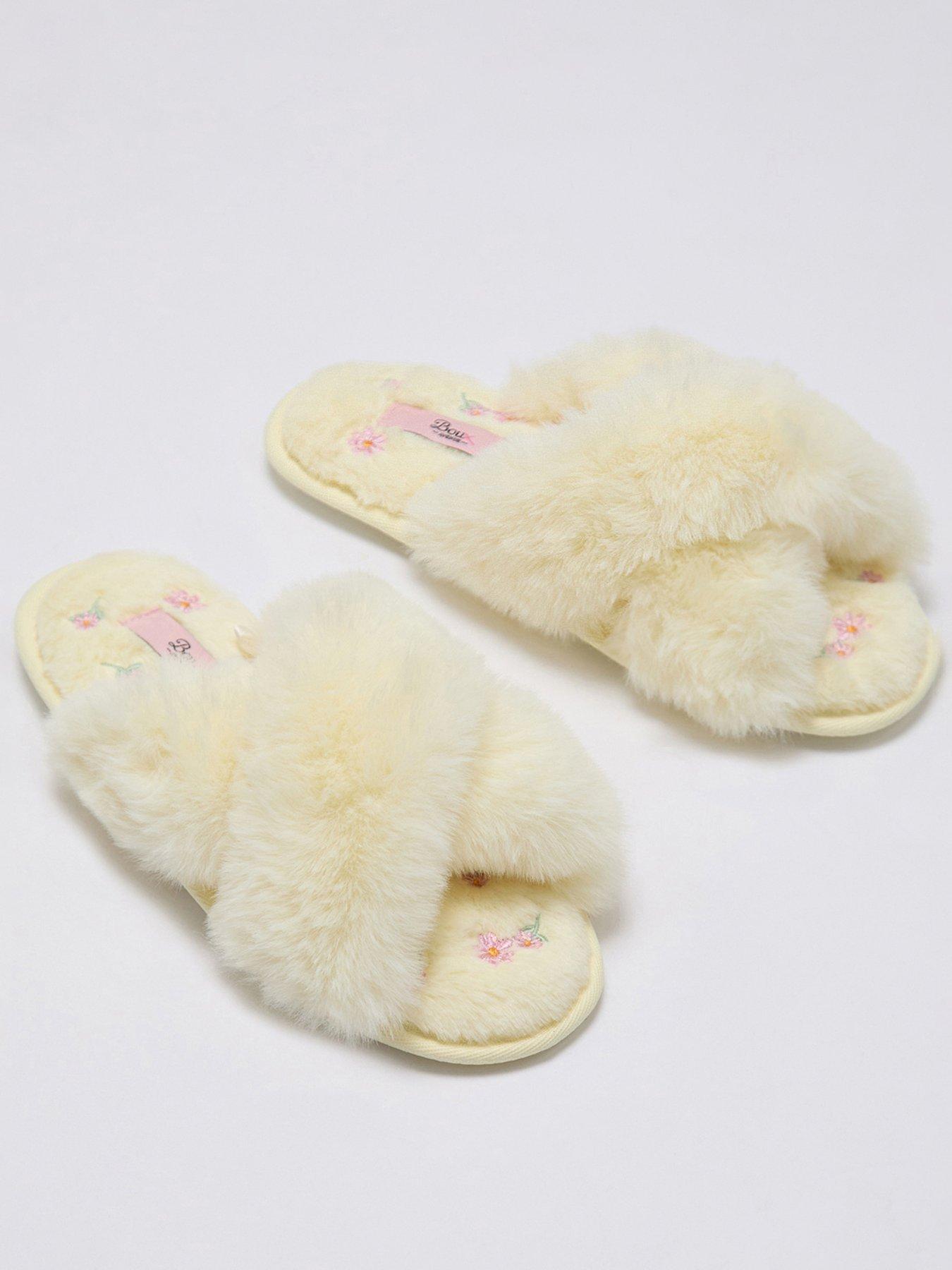 Boux Avenue Floral Emb Sole Crossband Sliippers - Lemon