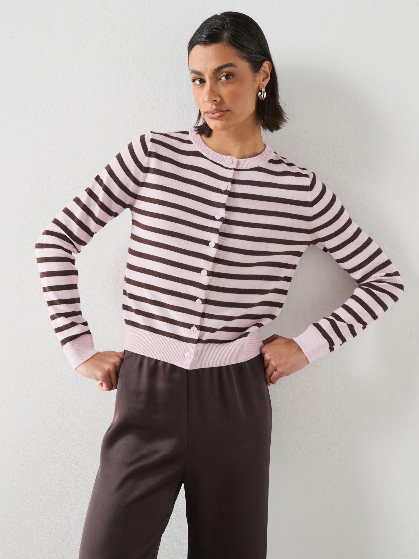 Mango Stripped Knit Cardigan, Pink, Size S, Women