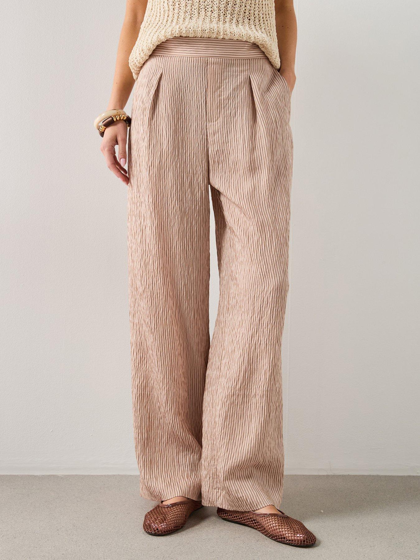 Mango Striped Lyocell Trousers, Brown, Size S, Women