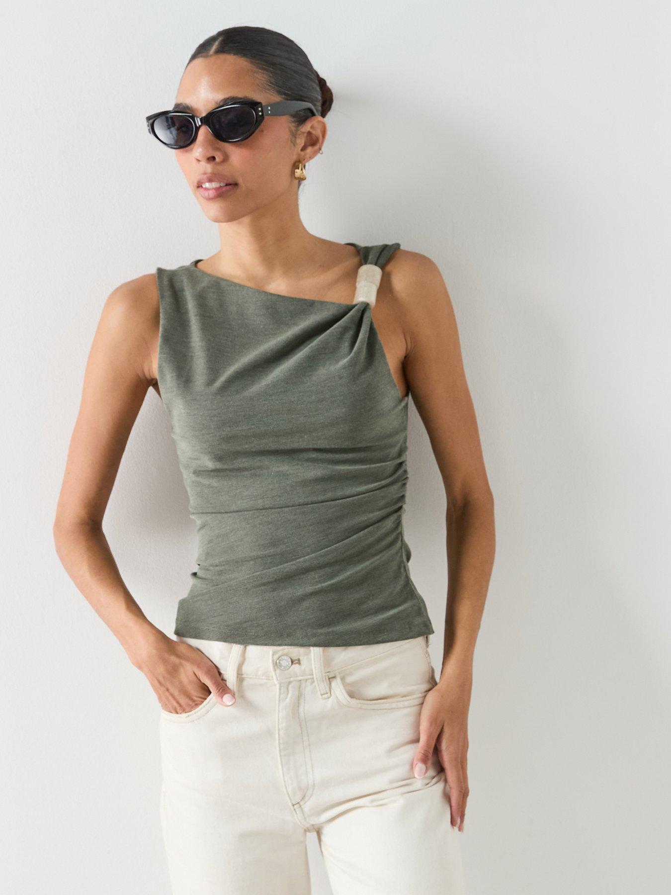 Mango Asymmetric Ruched Top - Green