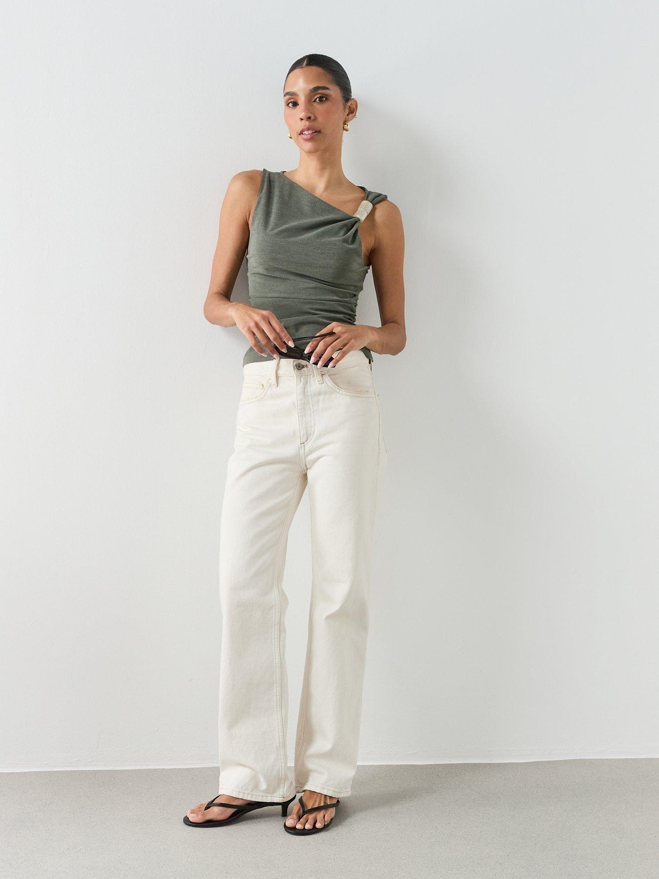 Mango Asymmetric Ruched Top - Green | Very
