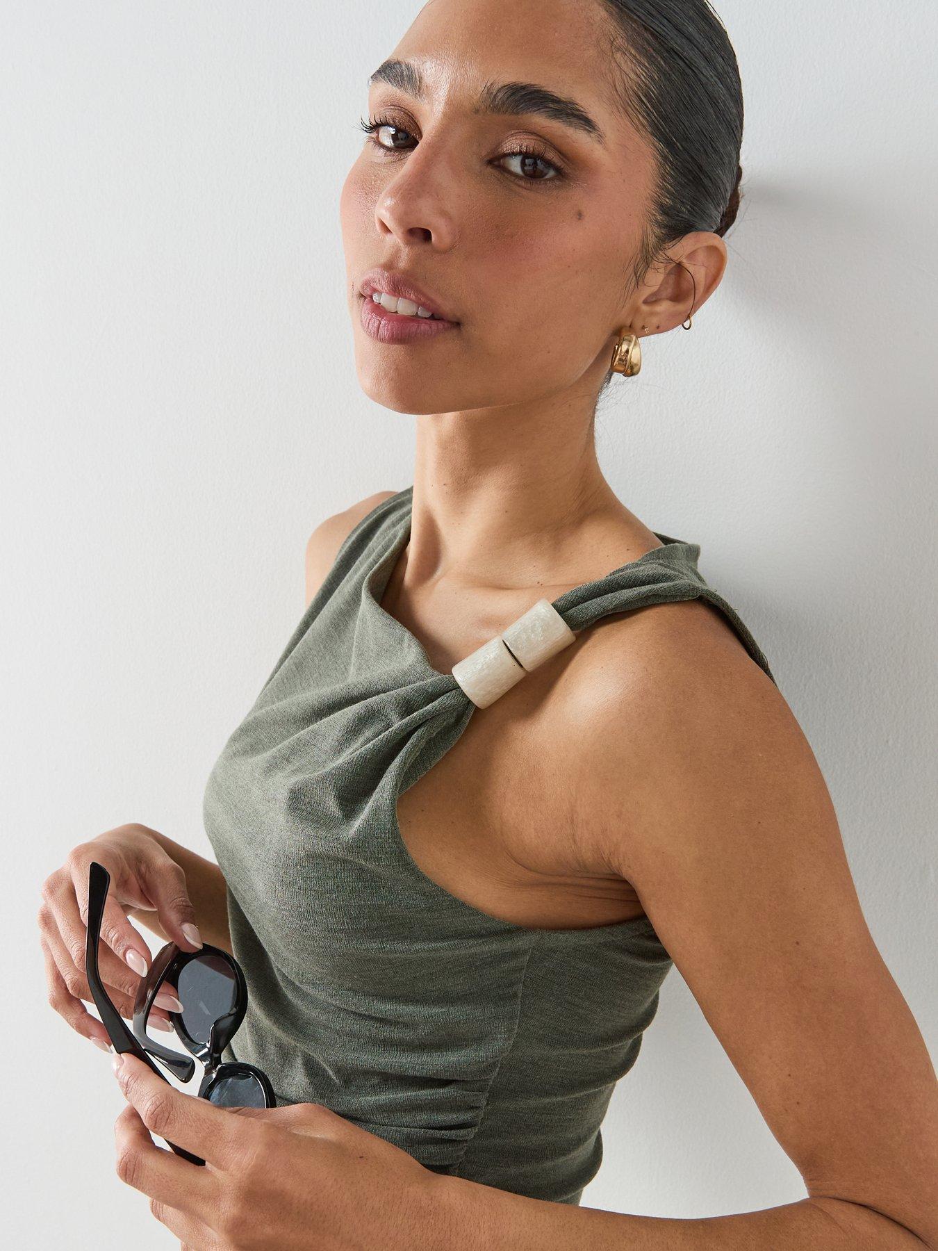 Mango Asymmetric Ruched Top - Green | Very