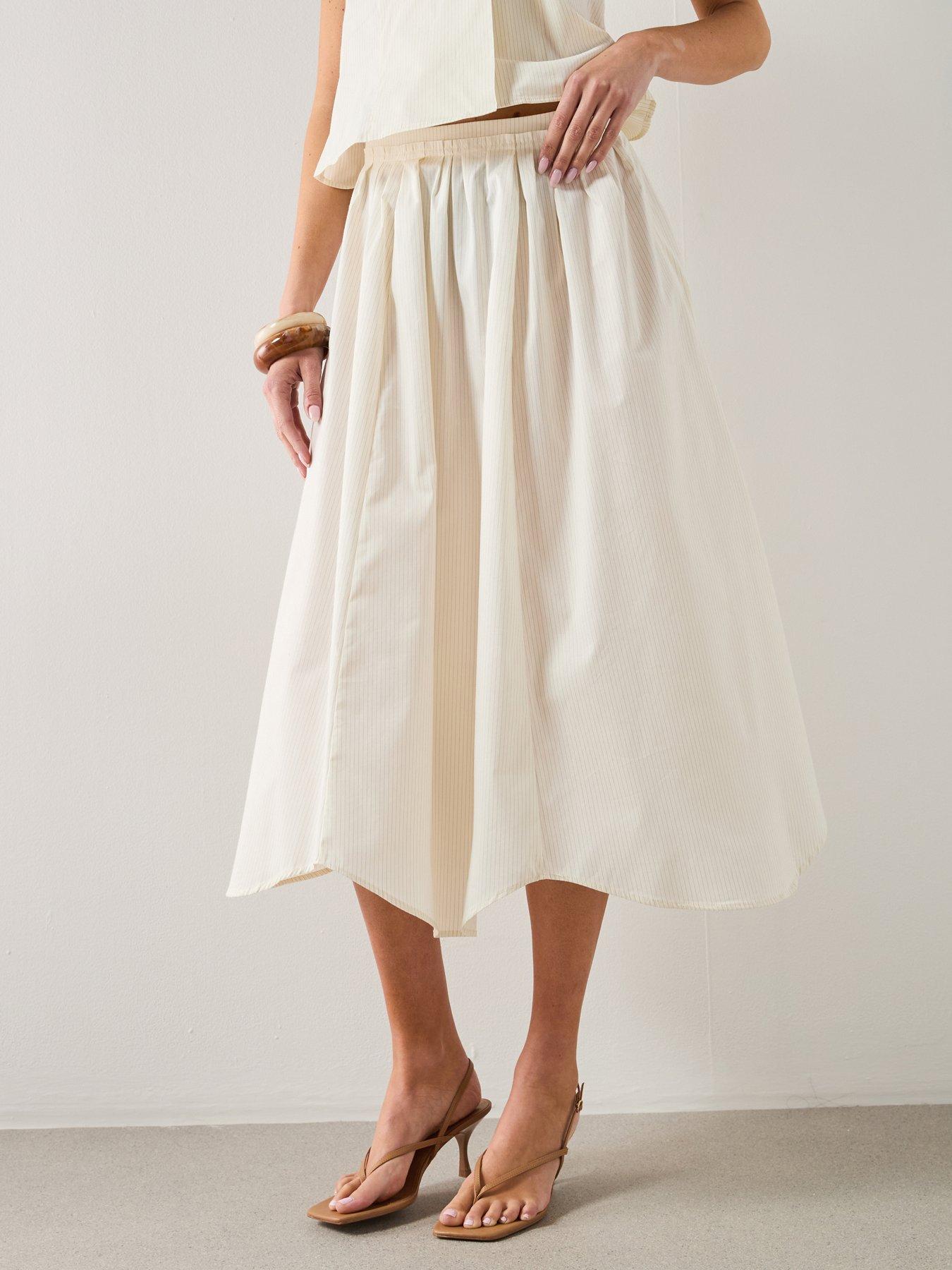 Image 1 of 5 of Mango A-line Cotton Co-ord Skirt With Stripes - Beige