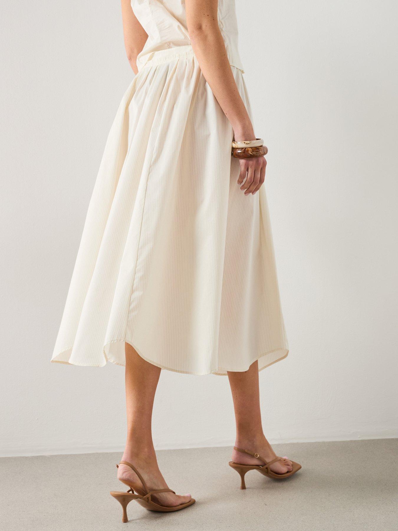 Image 2 of 5 of Mango A-line Cotton Co-ord Skirt With Stripes - Beige