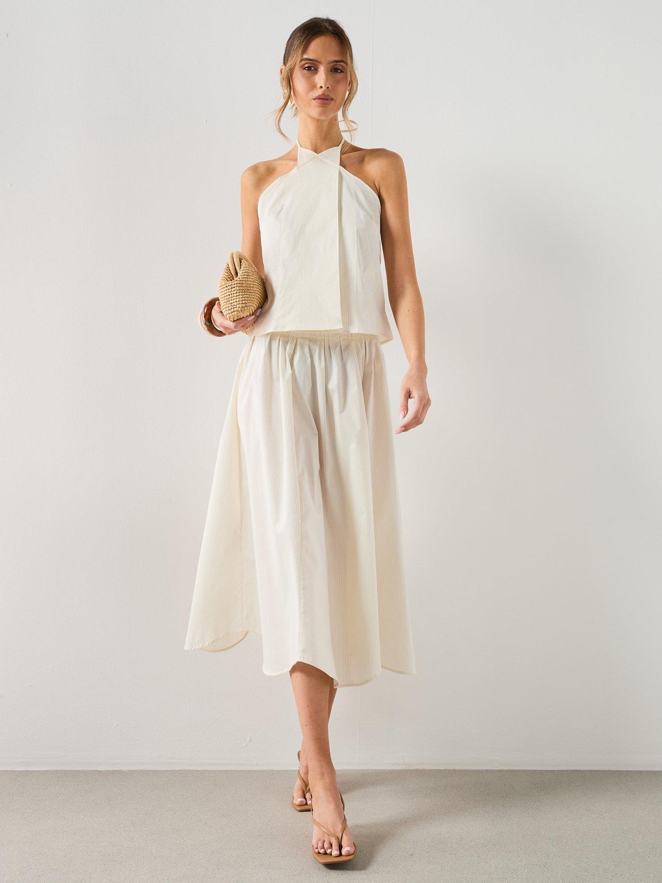 Image 3 of 5 of Mango A-line Cotton Co-ord Skirt With Stripes - Beige