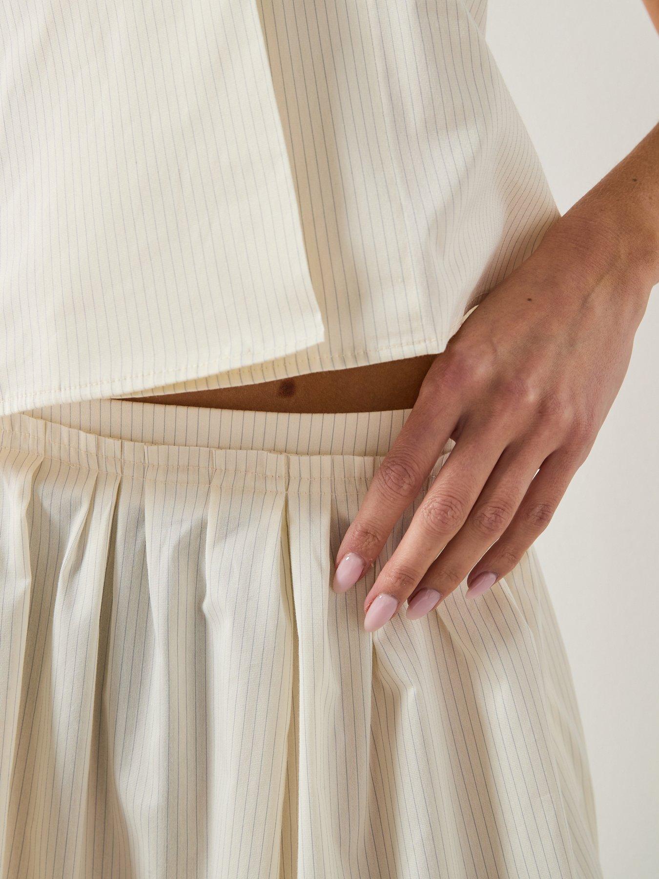 Image 5 of 5 of Mango A-line Cotton Co-ord Skirt With Stripes - Beige