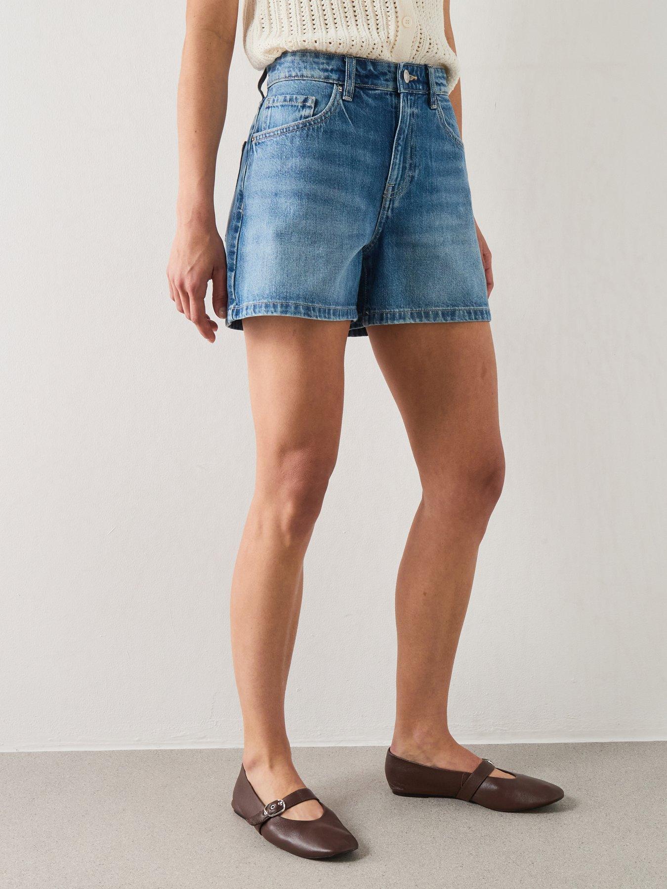 Mango Straight Mid-Rise Denim Shorts, Blue, Size 14, Women