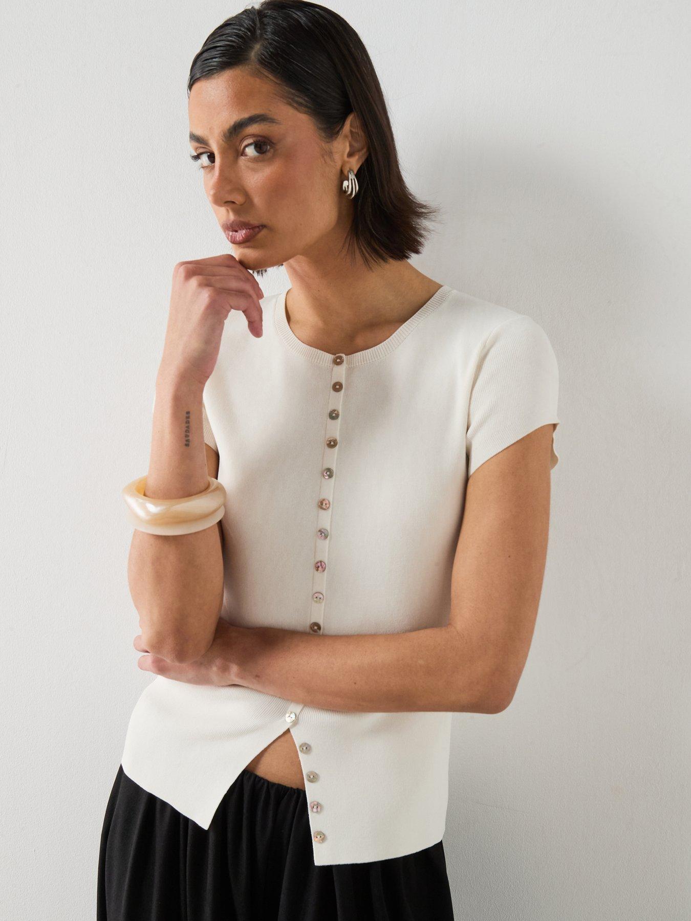 Mango Buttons Detail Knit Sweater, Beige, Size M, Women