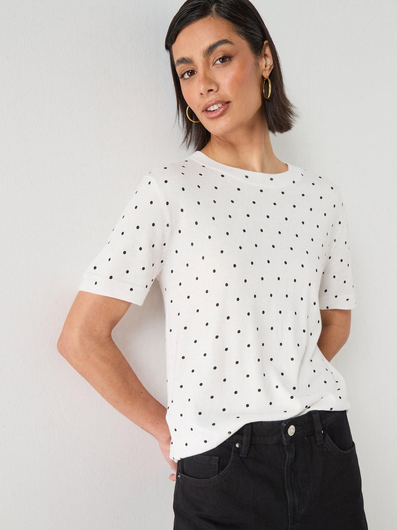 Mango Polka-Dot Knitted Sweater, White, Size M, Women