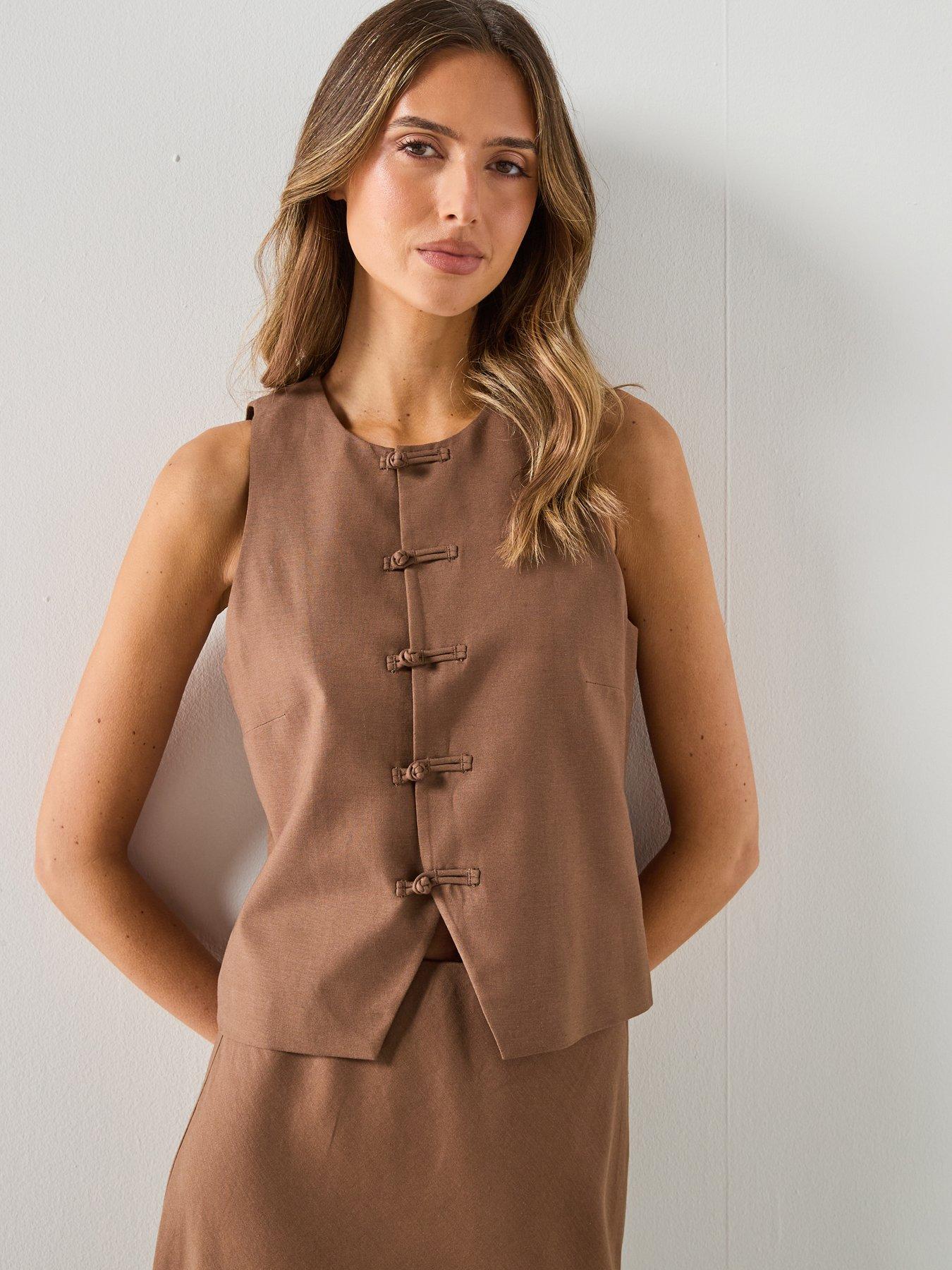 Mango Linen Toggle Waistcoat - Brown