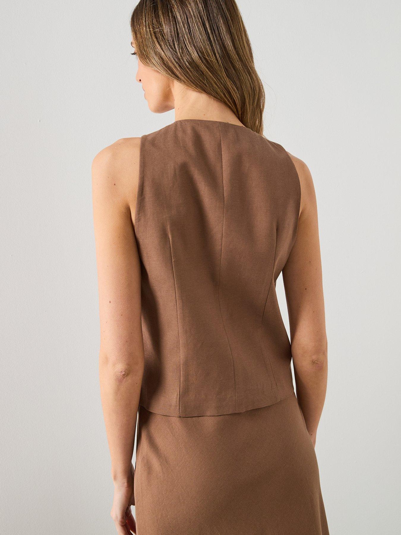 Image 2 of 6 of Mango Linen Co-ord Toggle Waistcoat - Brown