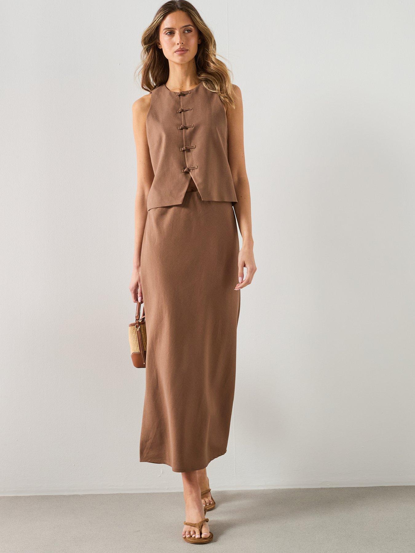 Image 3 of 6 of Mango Linen Co-ord Toggle Waistcoat - Brown