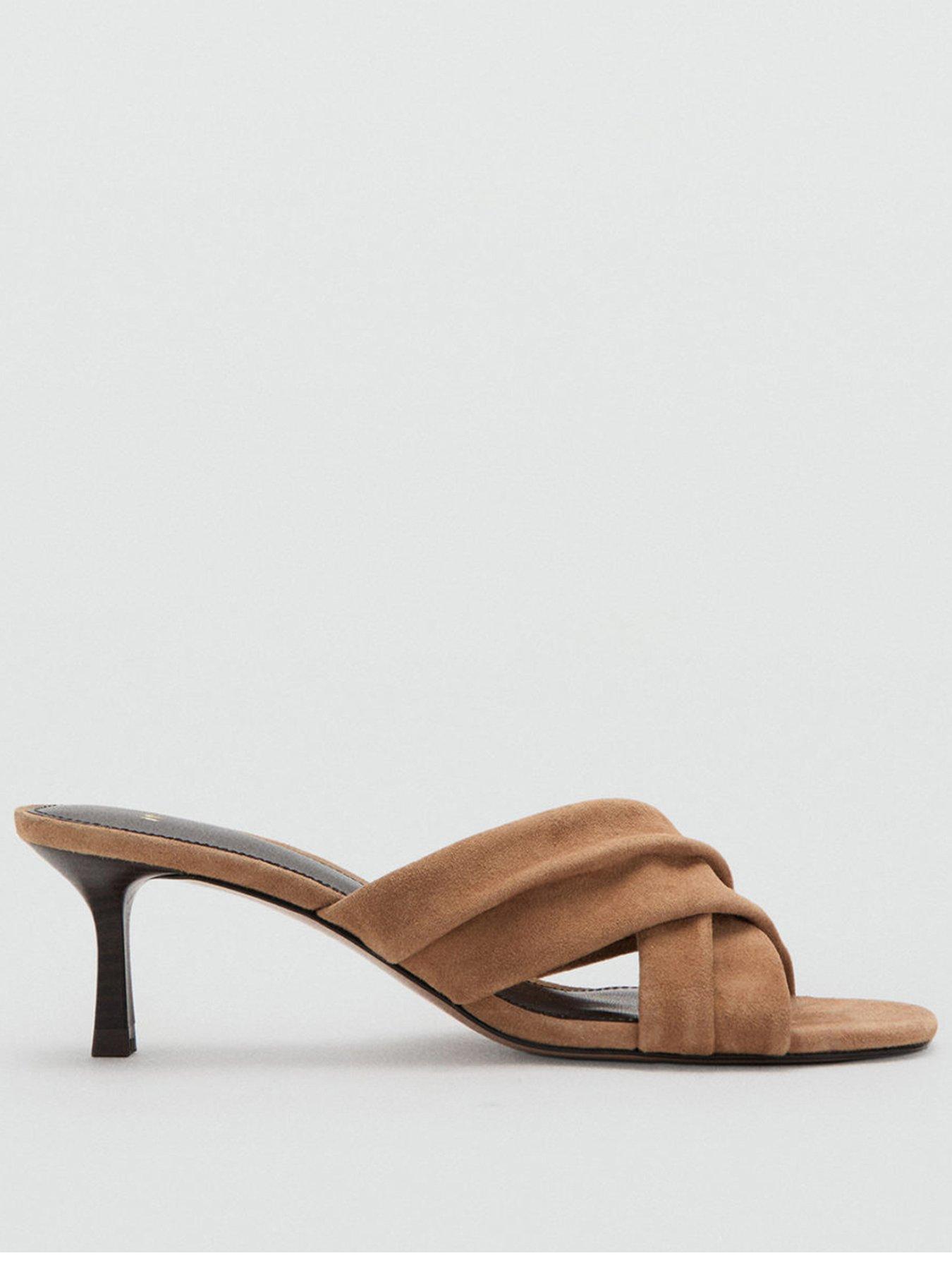Image 1 of 4 of Mango Suede Leather Sandals With Crossed Straps - Sand