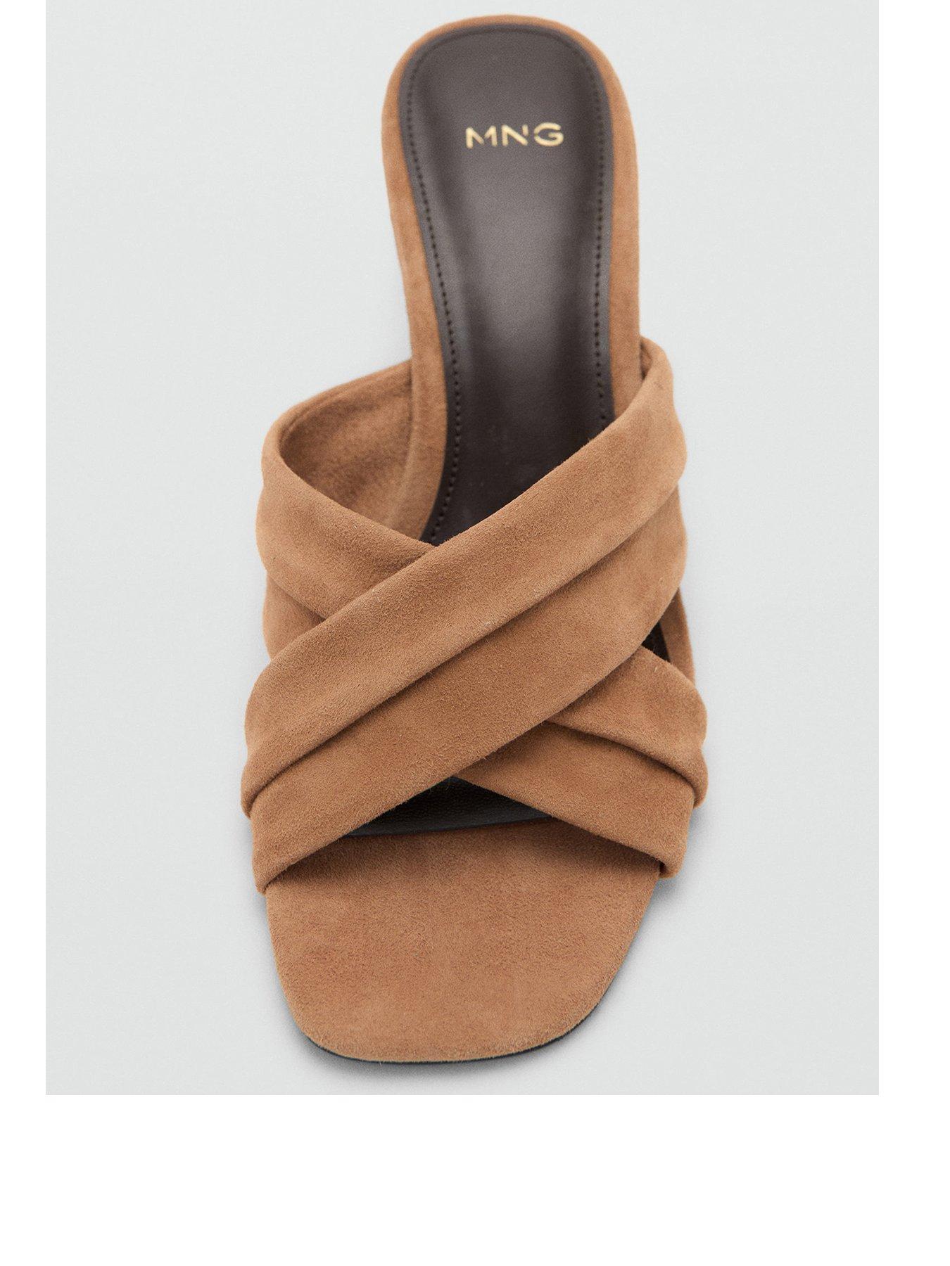 Image 3 of 4 of Mango Suede Leather Sandals With Crossed Straps - Sand
