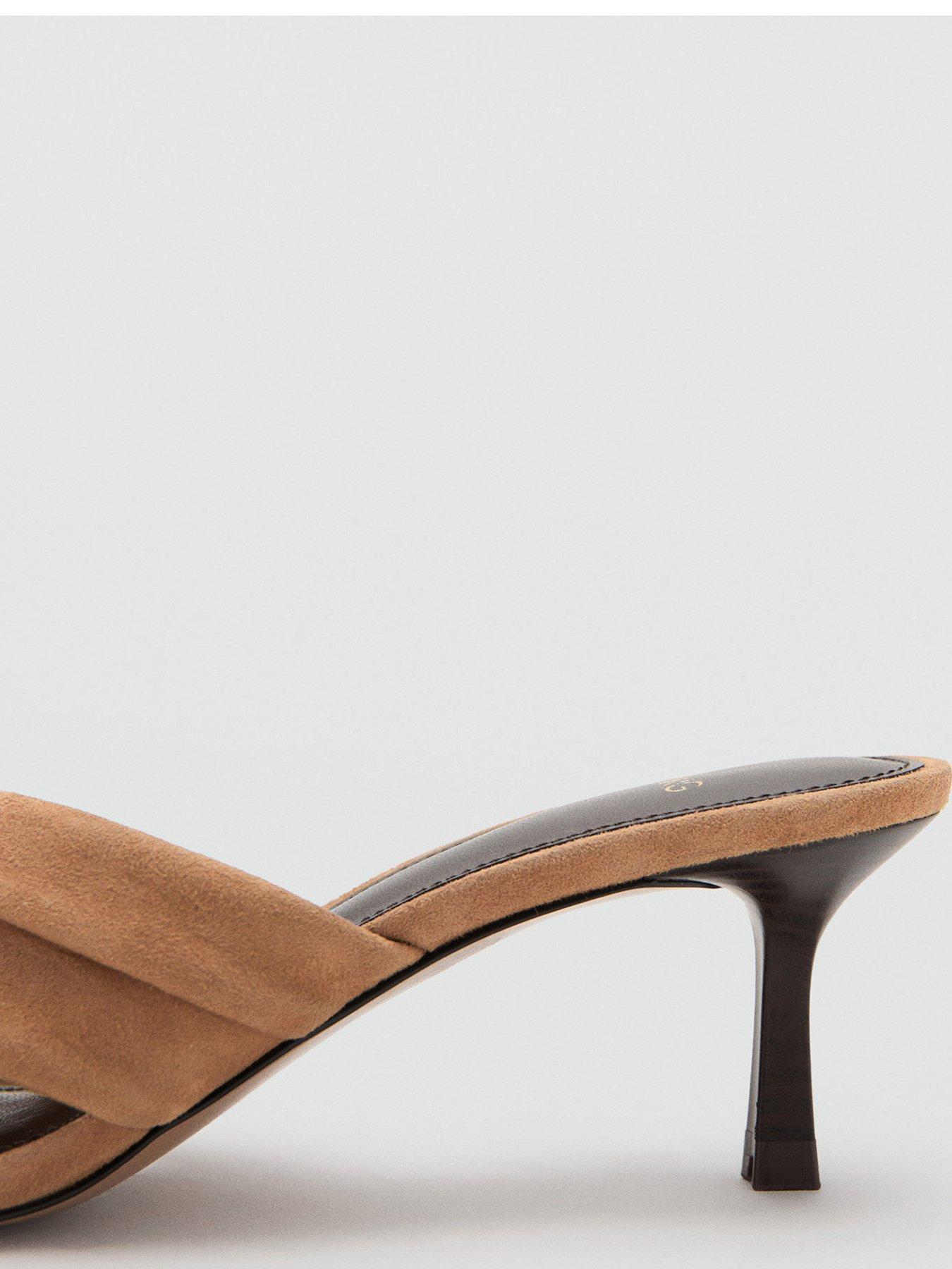 Image 4 of 4 of Mango Suede Leather Sandals With Crossed Straps - Sand